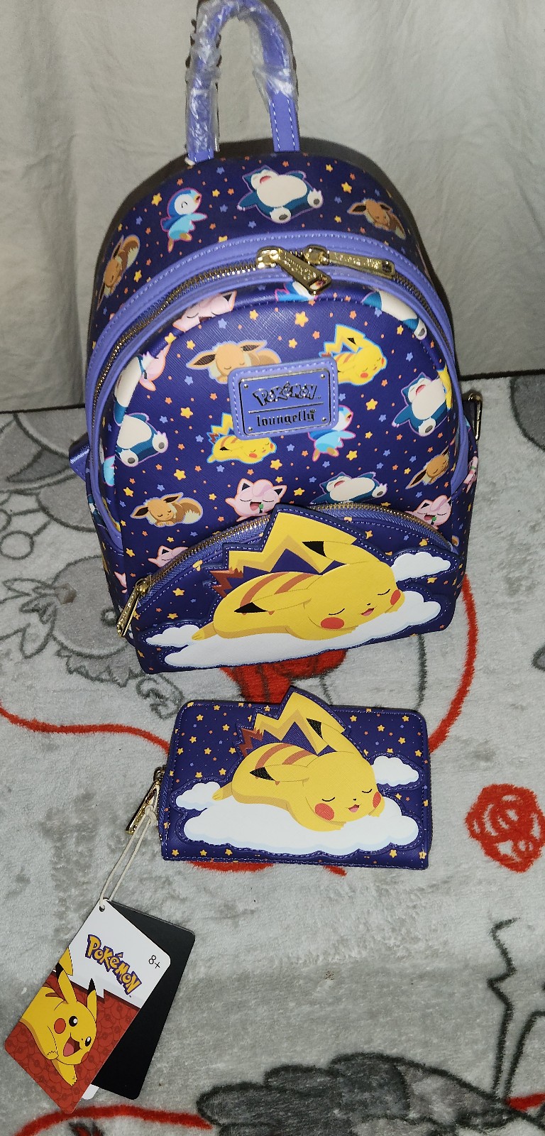 Loungefly Sleeping Pikachu and Friends Mini Backpack and wallet New With Tags