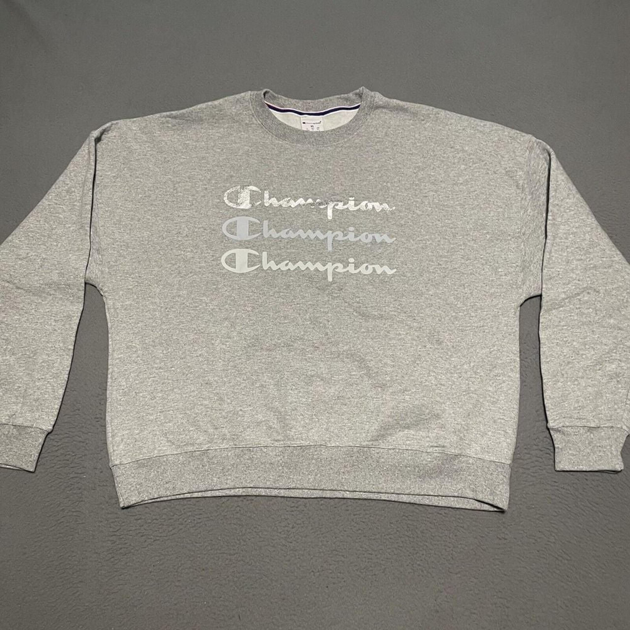 Champion Womens Long Sleeve Gray Crew Neck Cropped Sweatshirt Activewear XL