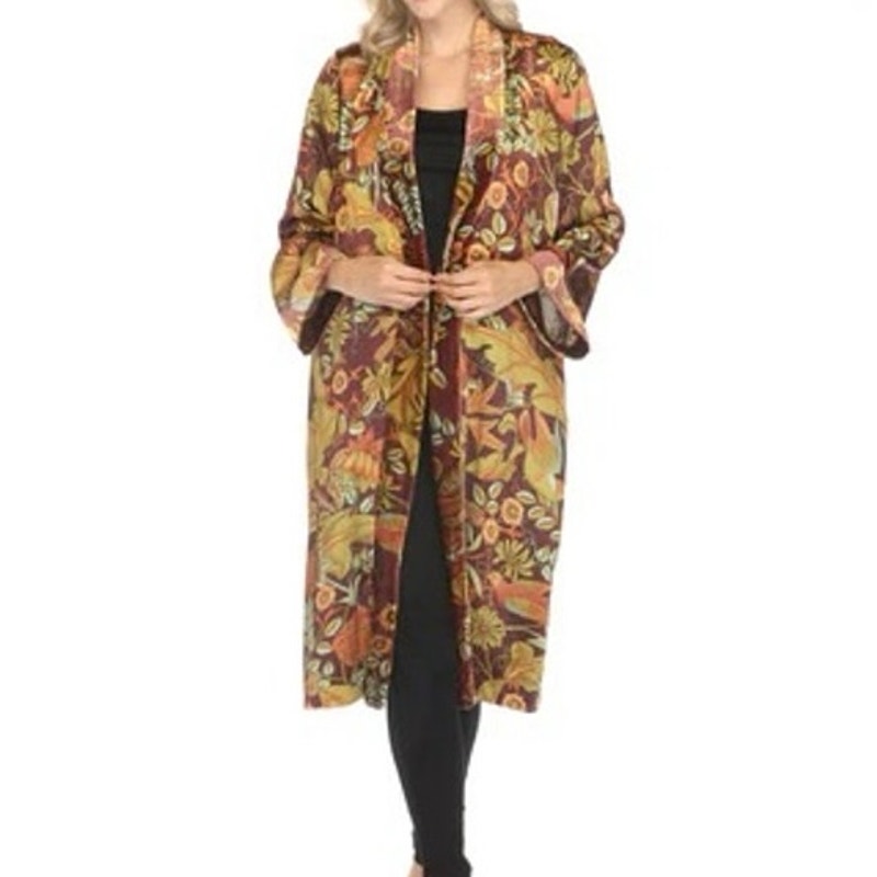 NWT Johnny Was Workshop 100% Silk Salamanca Velvet Mix Long Kimono Sz Small