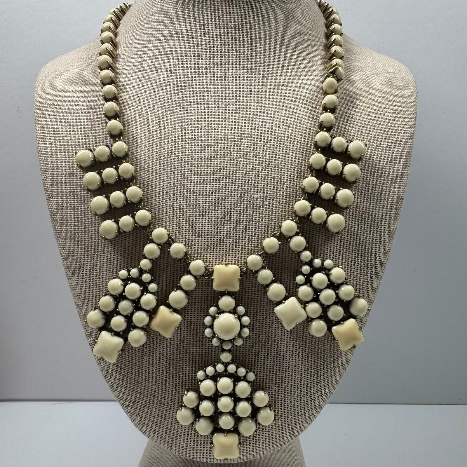 J Crew Gold Tone Cream Colored Statement Necklace #906