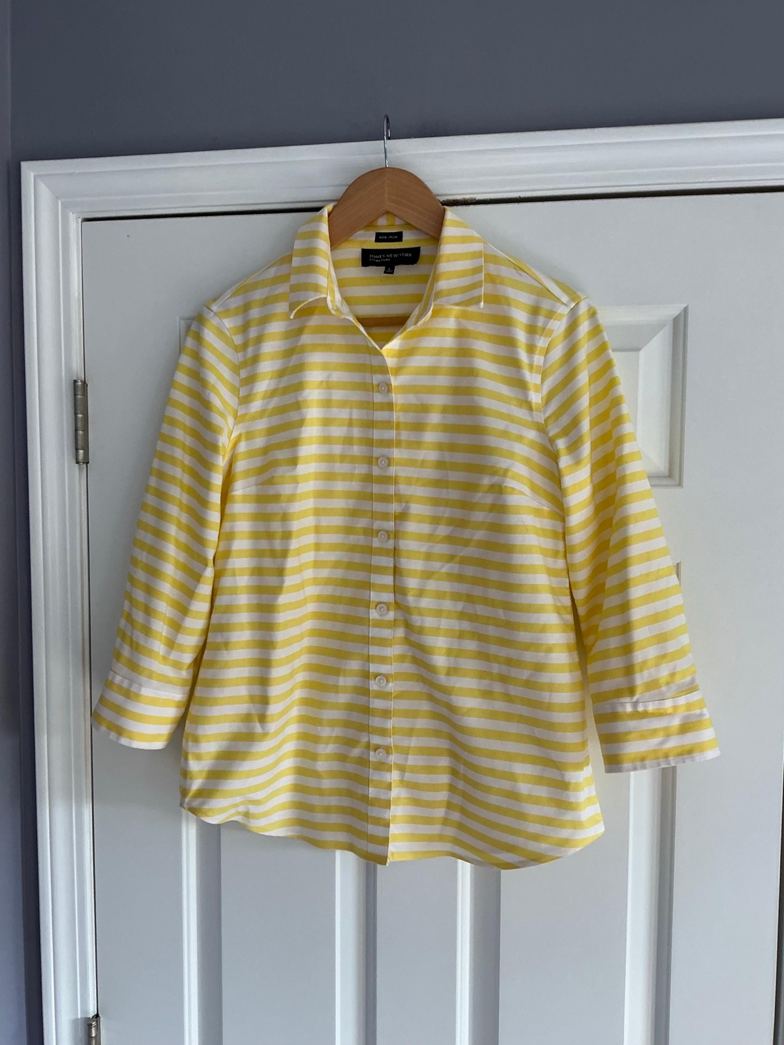Jones New York Signature Yellow White Striped Non-Iron Button Down Shirt S