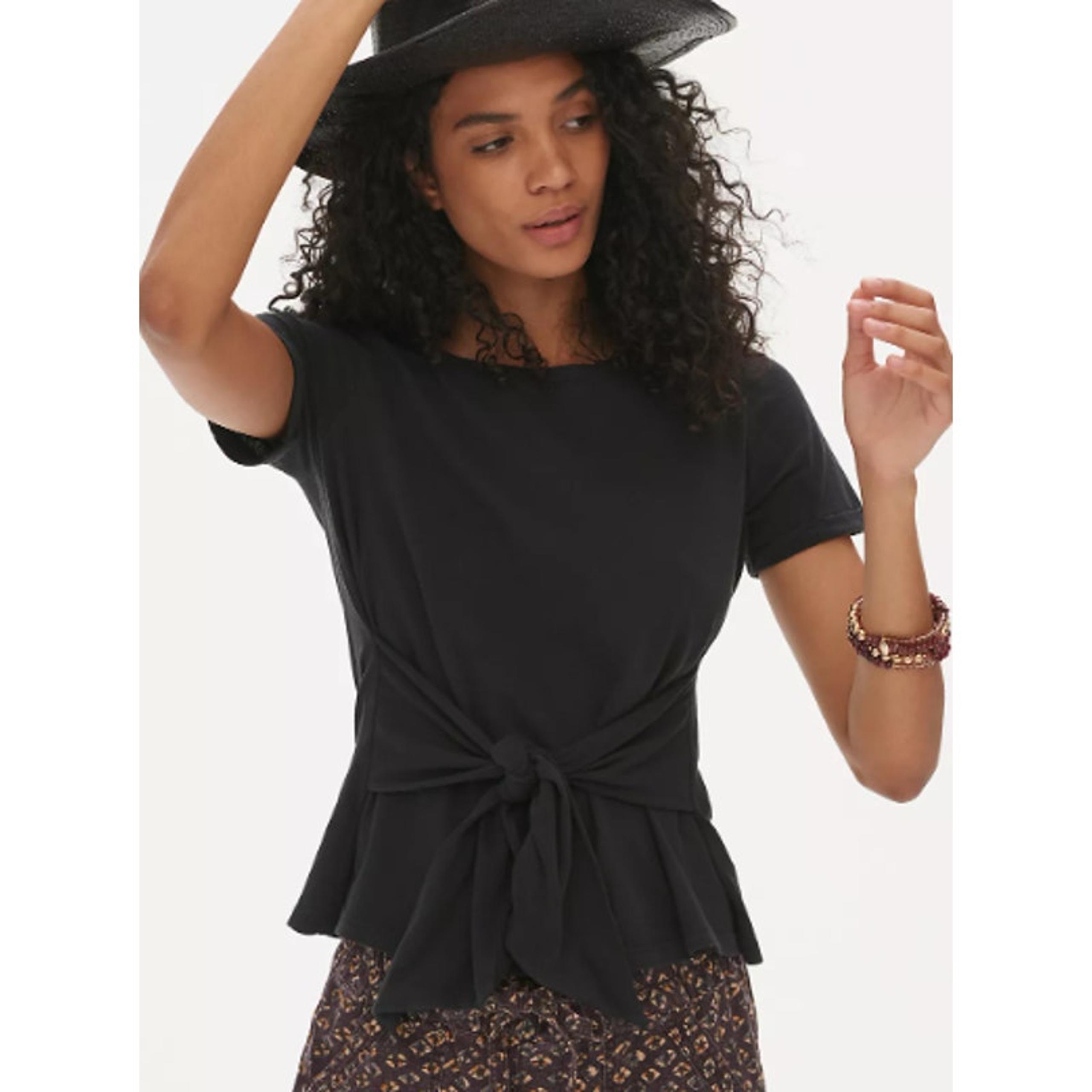 Anthropologie Black Rosamund Tie-Front Tee Womens MD Basic Casual Comfy Cotton