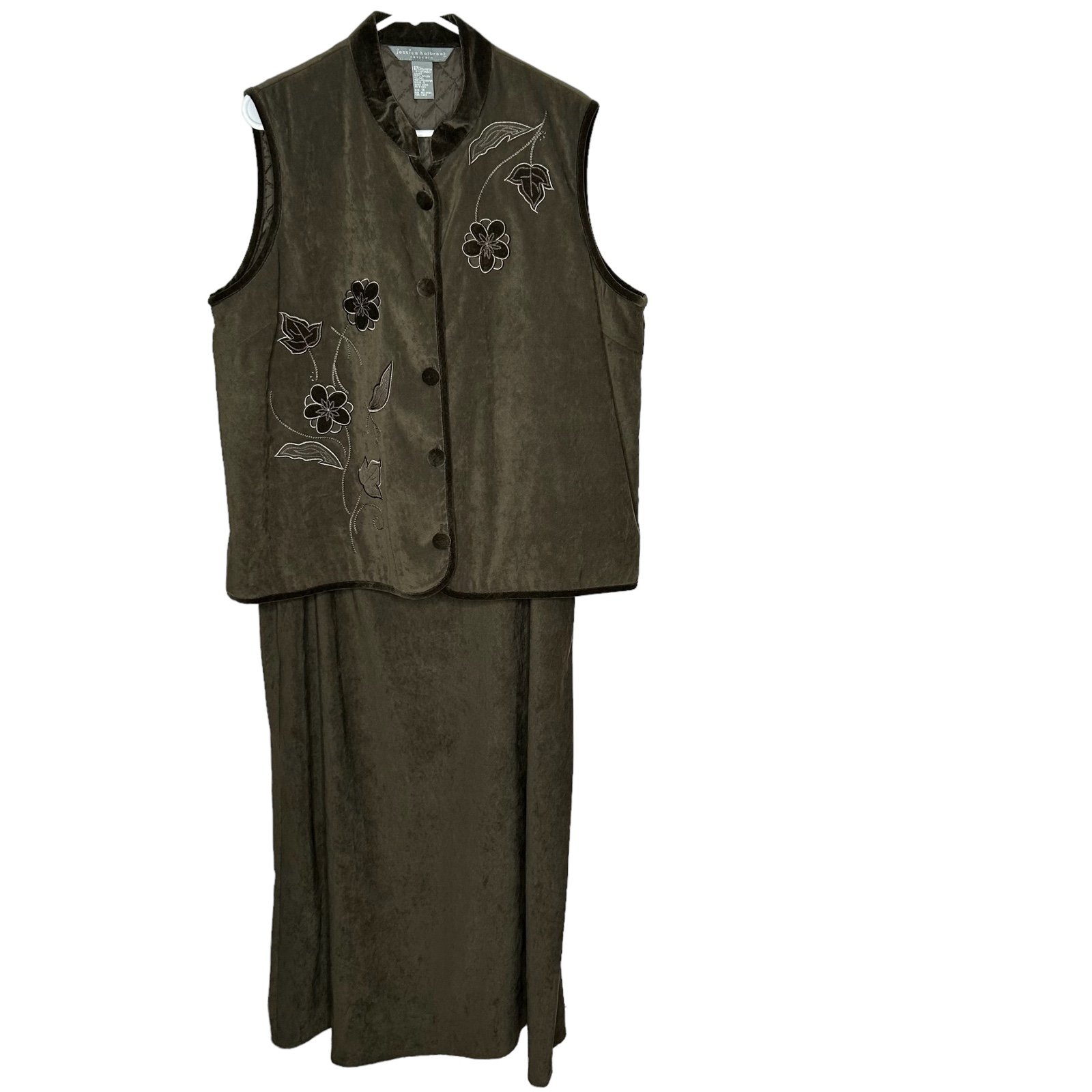 Jessica Holbrook Womens 2 Piece Outfit Size 1X Velvet Green Vest Skirt