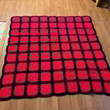Vintage Granny Hexagon Red and Black Crochet Afghan Throw 57x57 inches