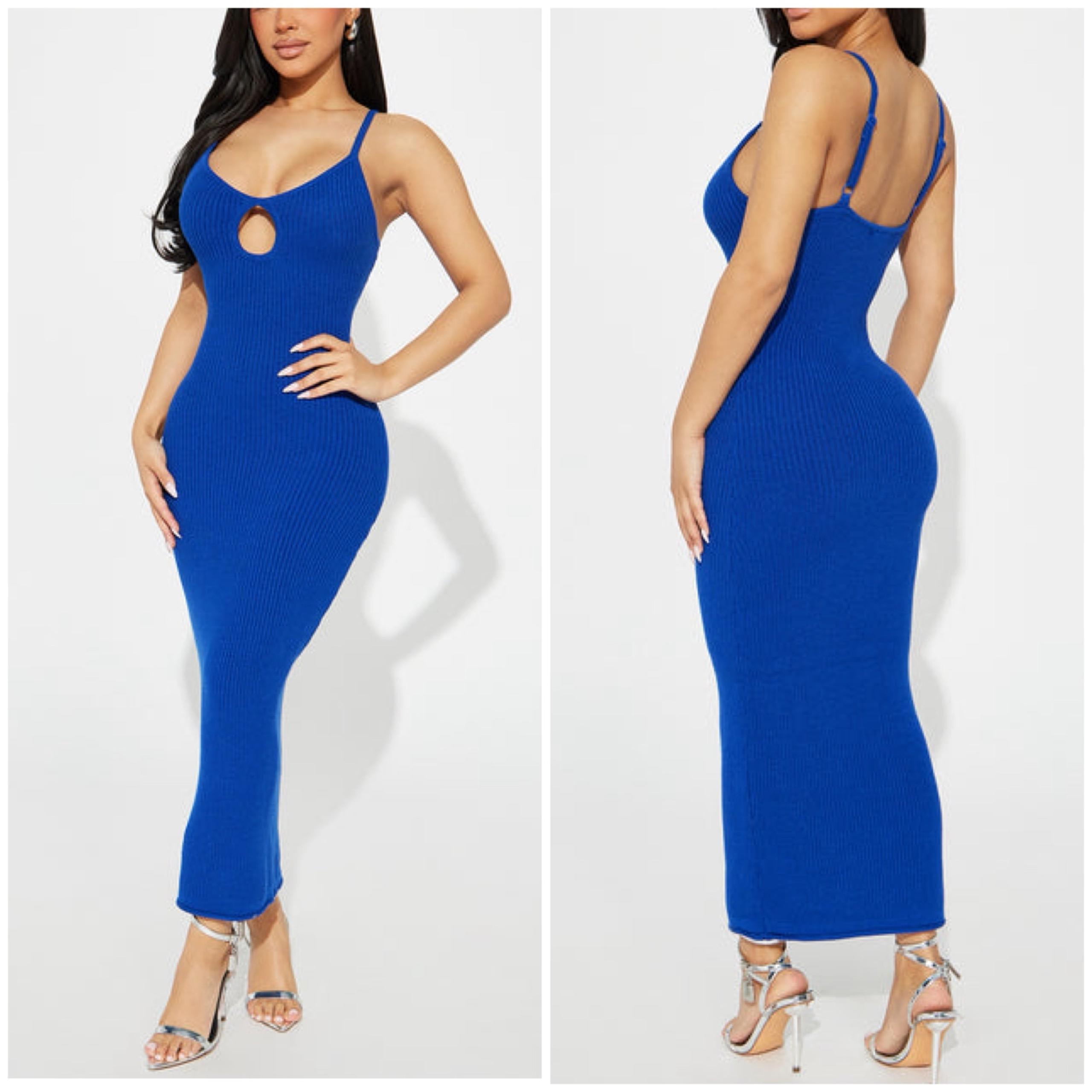 Fashion Nova Emely Sweater Midi Dress ribbed bodycon blue women’s medium