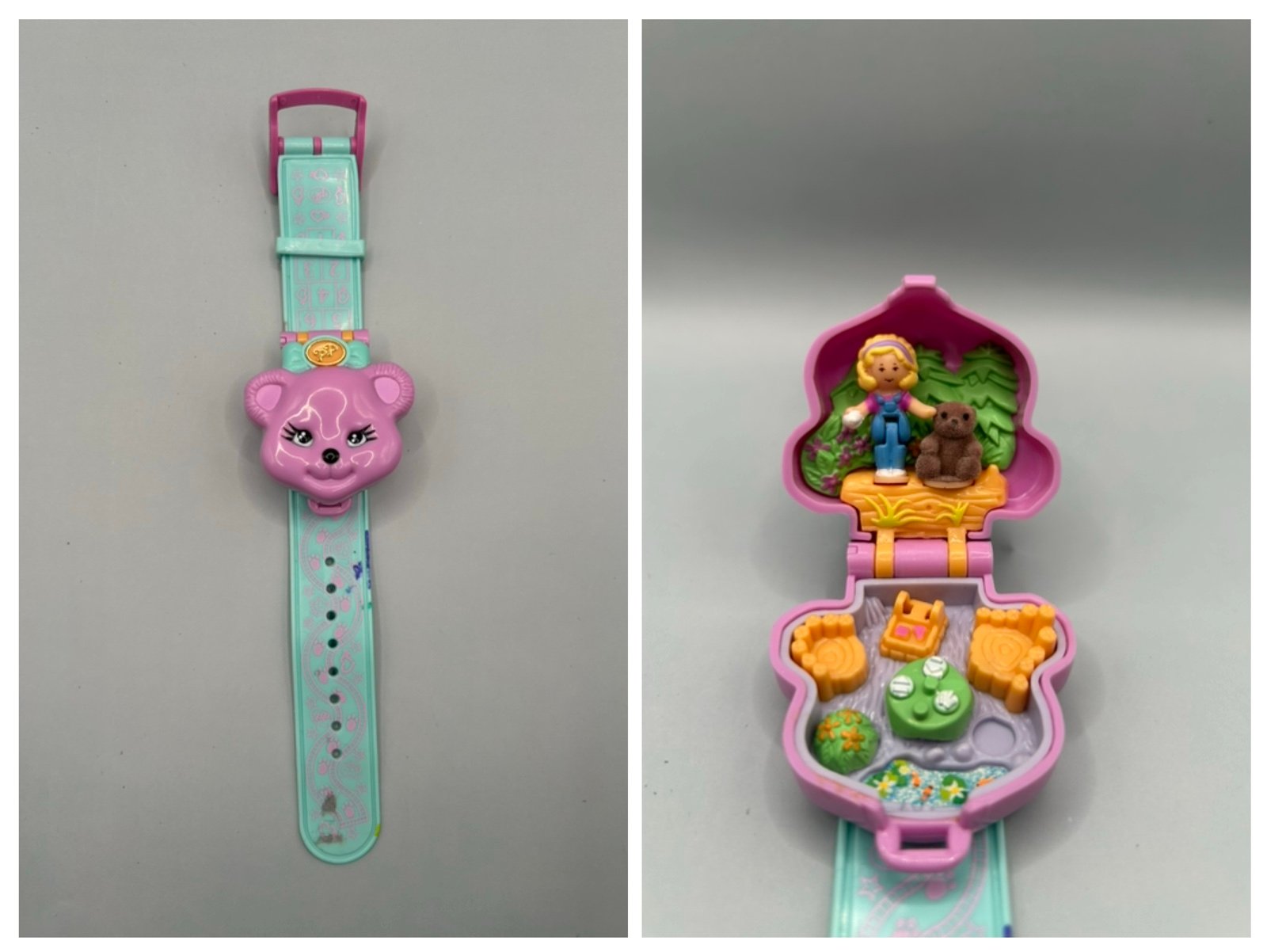 Vintage Bluebird Polly Pocket 1995Polly Loves Bear Bracelet Watch with doll bear