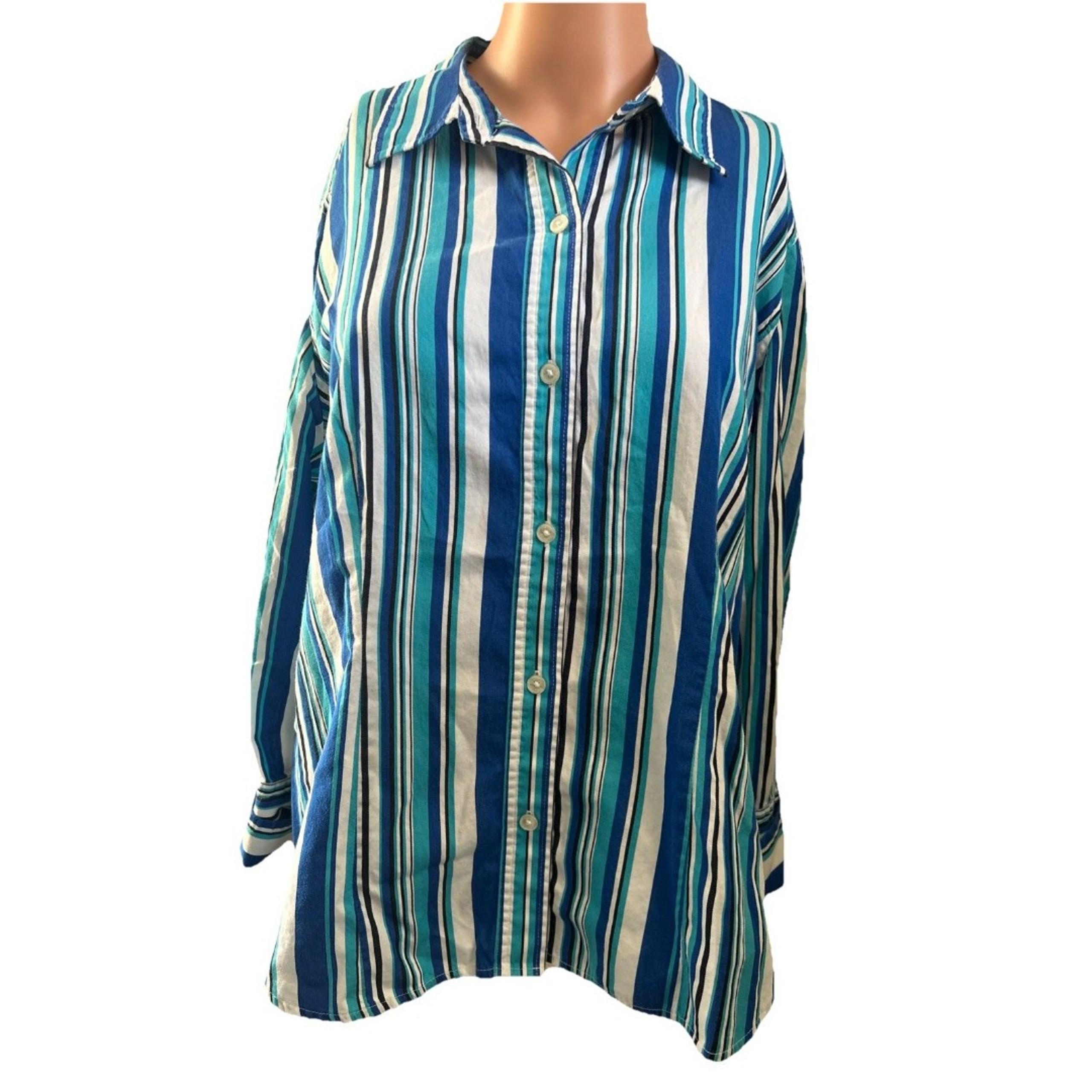 Jones New York Striped Button-Down Collared Top xl