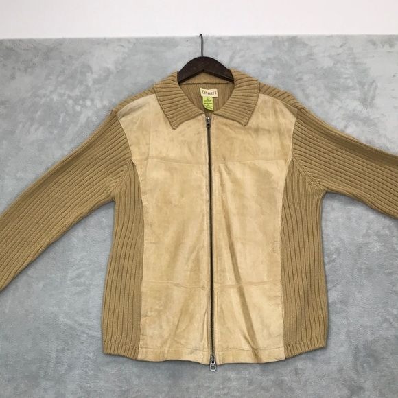 Vintage Men's Cubavera Suede and Knit Jacket Size Small Tan
