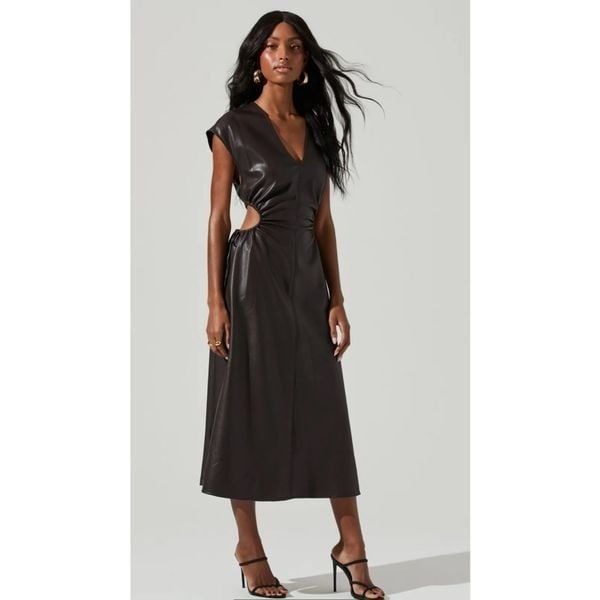 NWT ASTR The Label - Miranda Faux Leather Cutout Midi Dress in Brown (Size S)