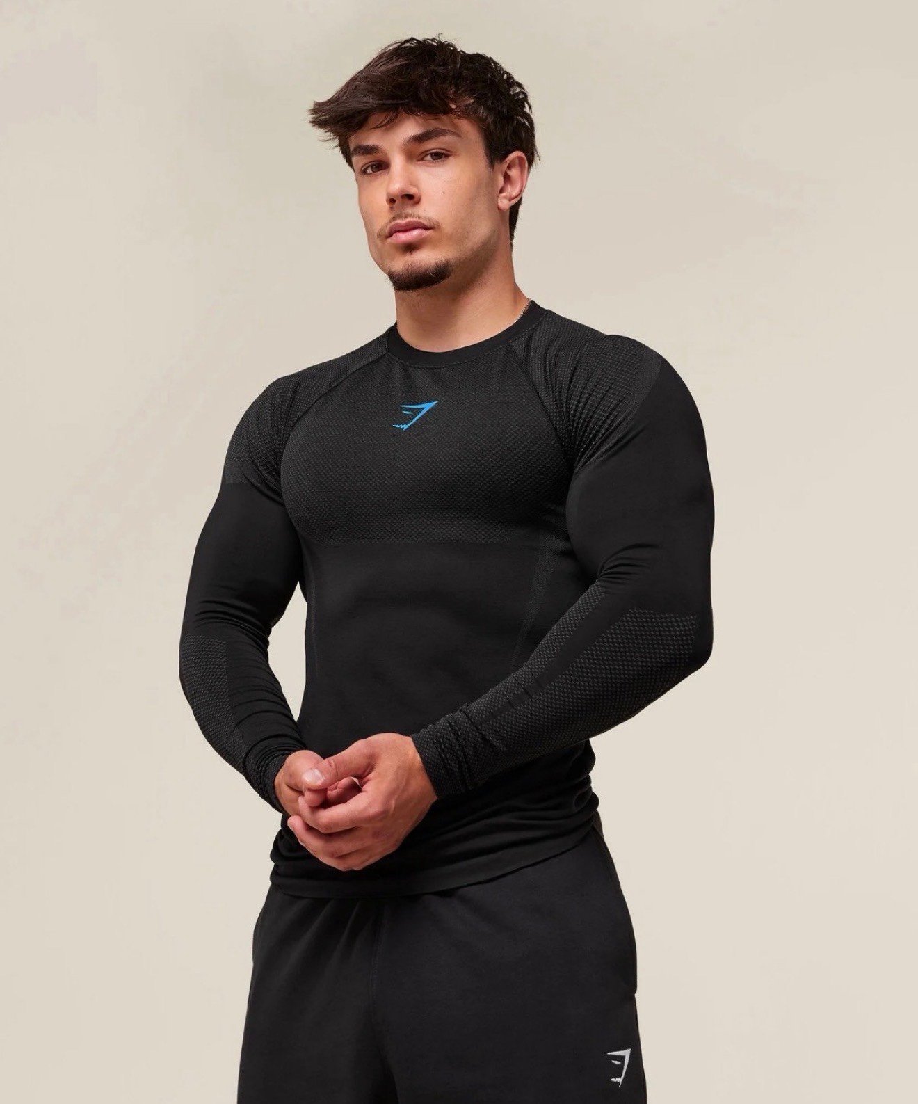Gymshark Onyx 5.0 Seamless Long Sleeve T-Shirt - Black/Onyx Grey XL