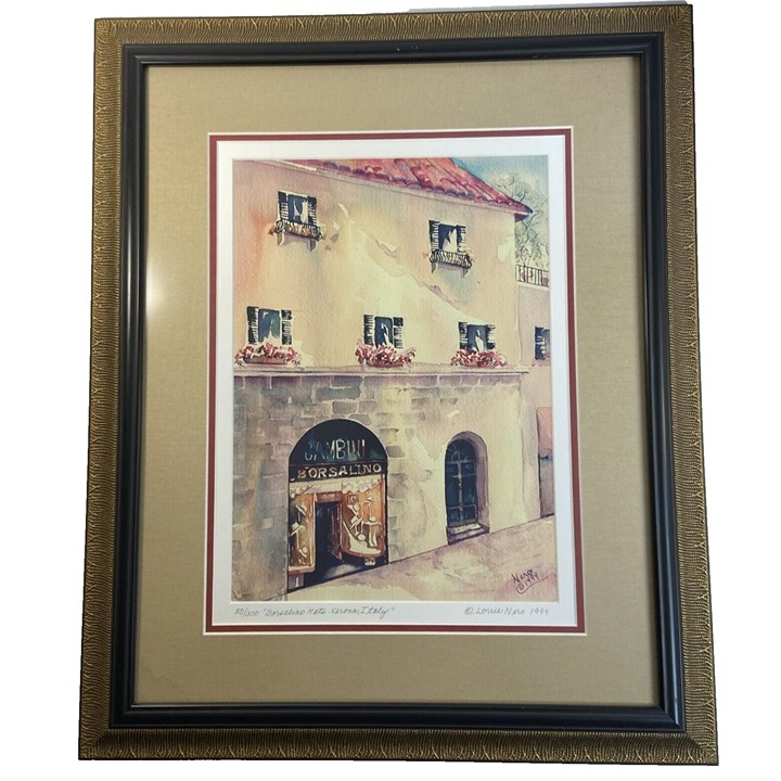 Limited Edition Watercolor Print Borsalino Hats Verona Italy Lorrie Nero 1999