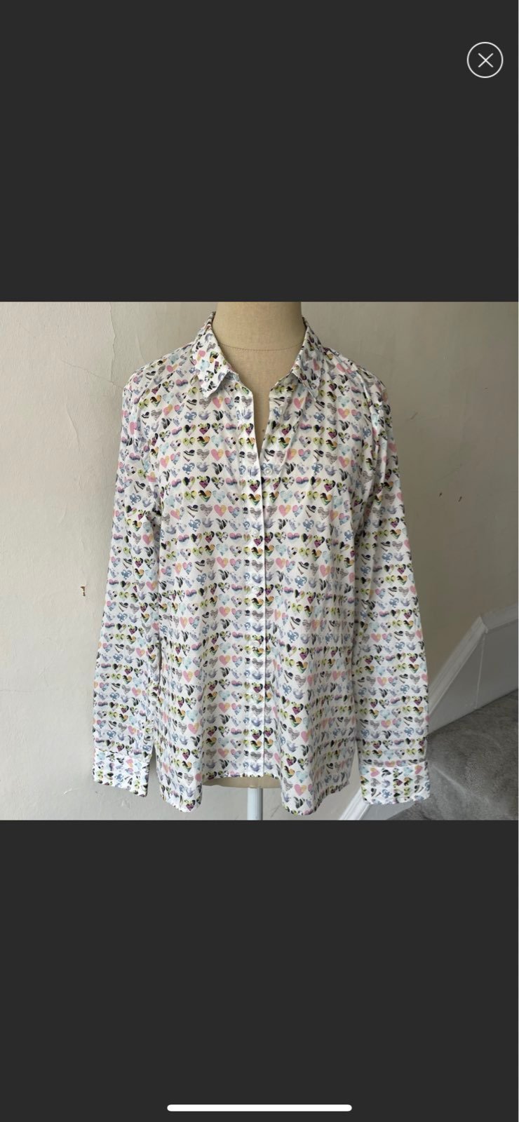 Robert Friedman Multicolor Heart Print Cotton Button Down Top EUC Size Small