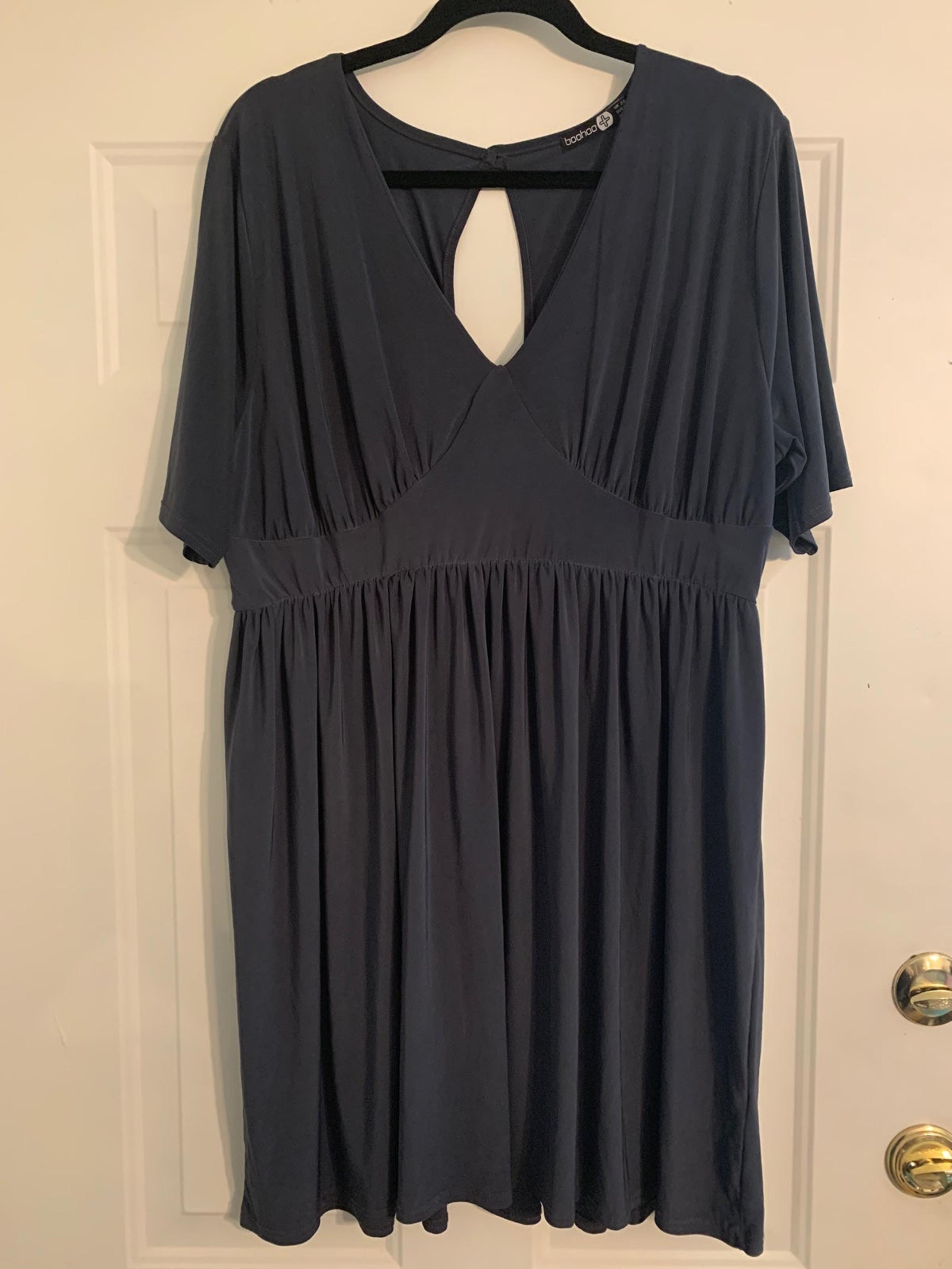 Boohoo Blue/Gray Skater Dress, Slinky, Plus Size, US Size 20