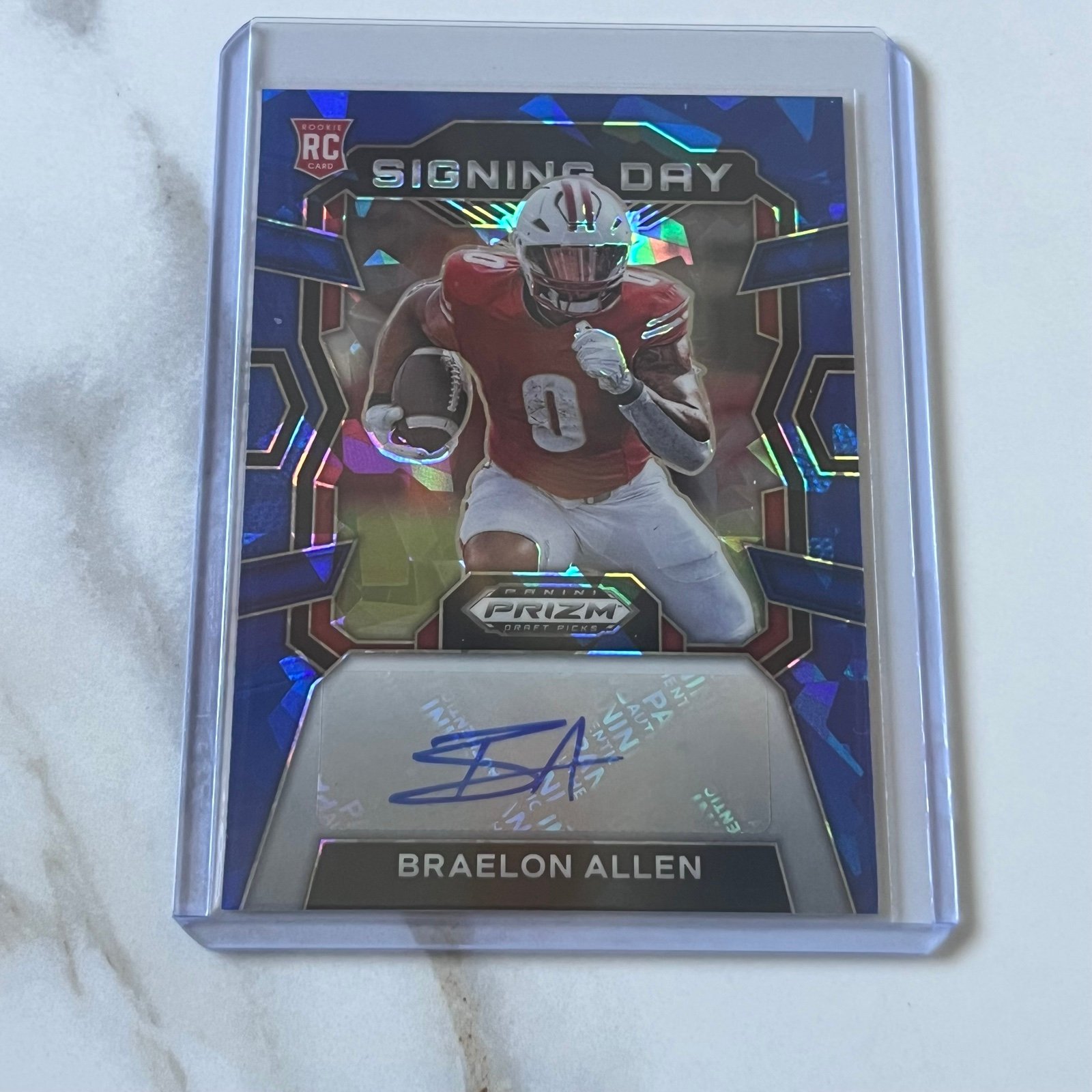 2024 Panini Draft Picks Braelon Allen Signing Day Auto RC NY Jets /75 Blue Ice