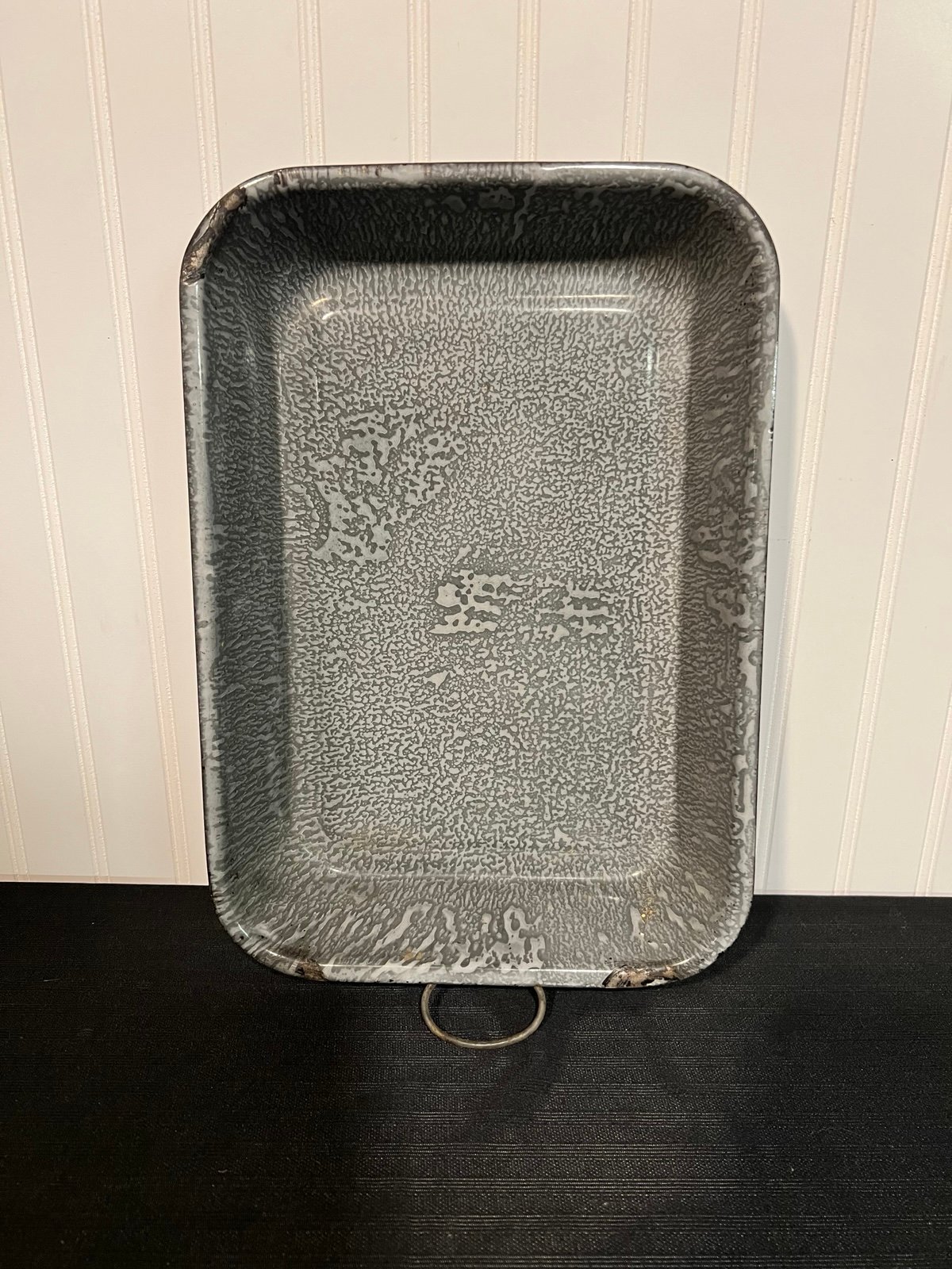 Vintage Gray&White Swirl Graniteware Enamel Baking Pan with 2 Handles