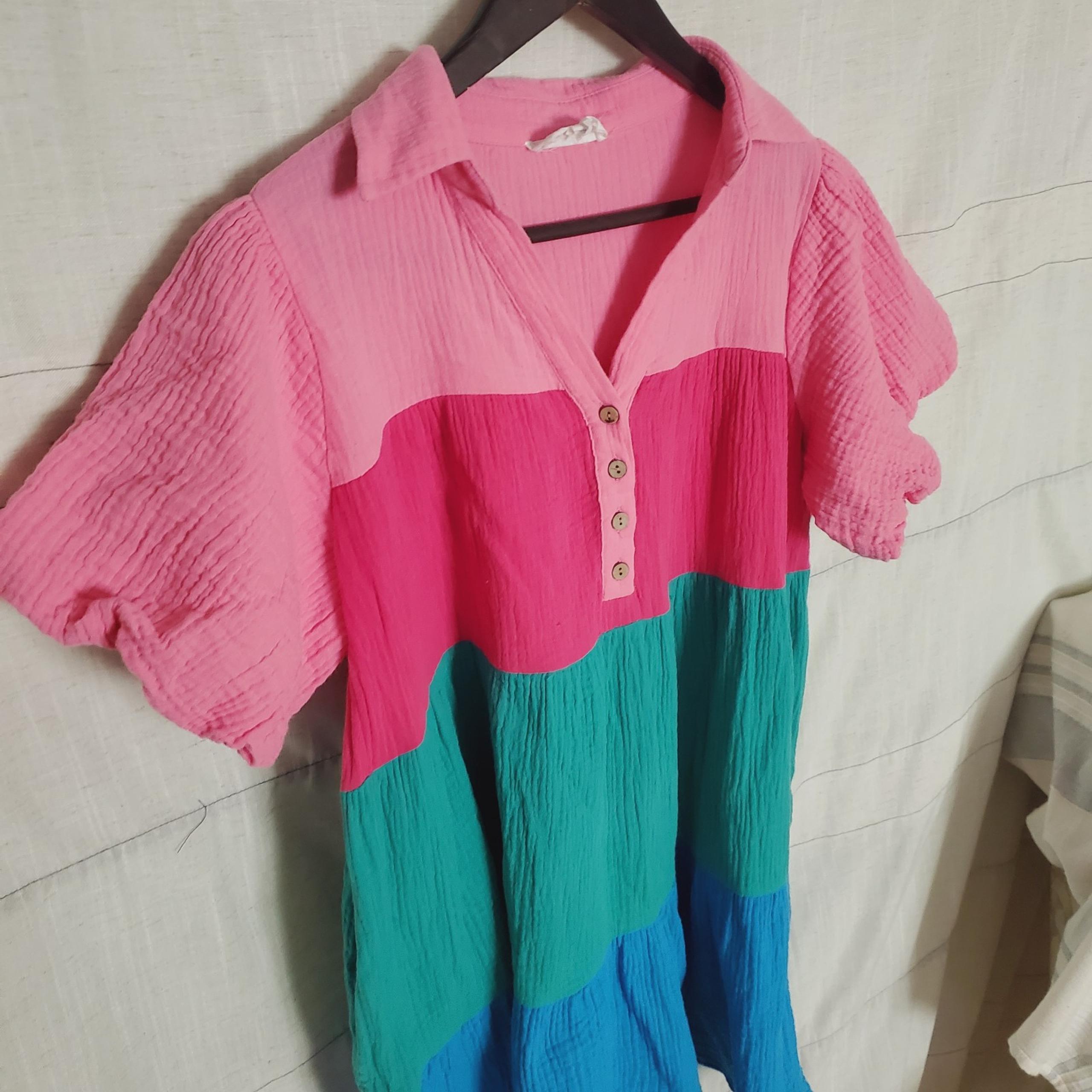 Small Puffy Sleeve Mini Dress By Peach Love California In Colorblock