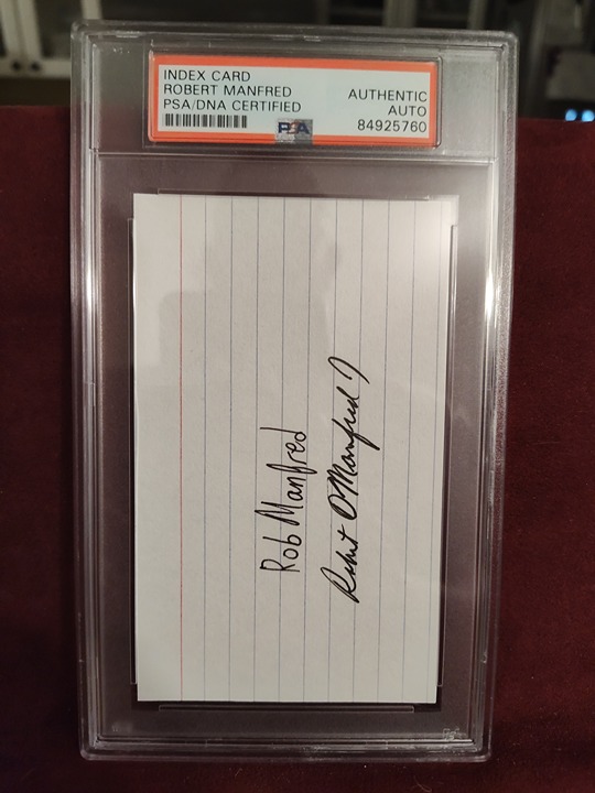 ROBERT MANFRED HAND SIGNED AUTO MLB COMMISSIONER INDEX CARD PSA