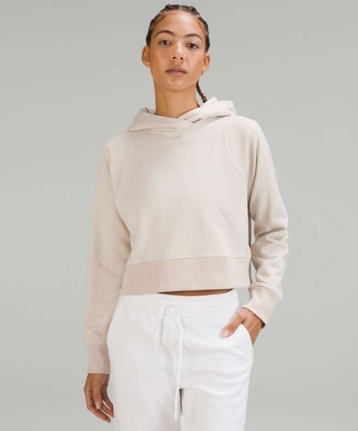 Lululemon Loungeful Cropped Scuba Hoodie Sparkle Shimmer Bone Beige 4
