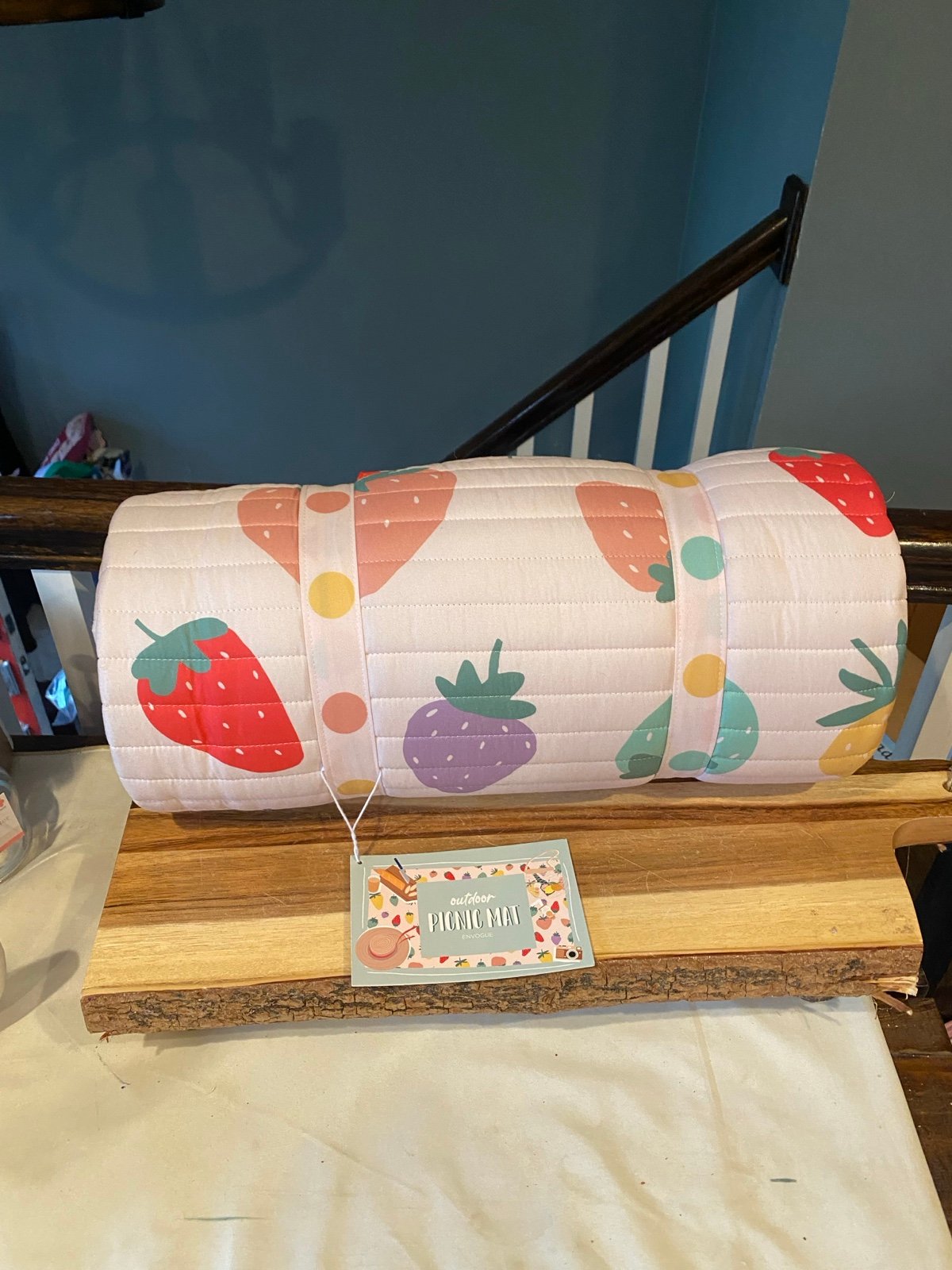 Roll up Picnic Blanket pink with vibrant fruits by ENVOGUE