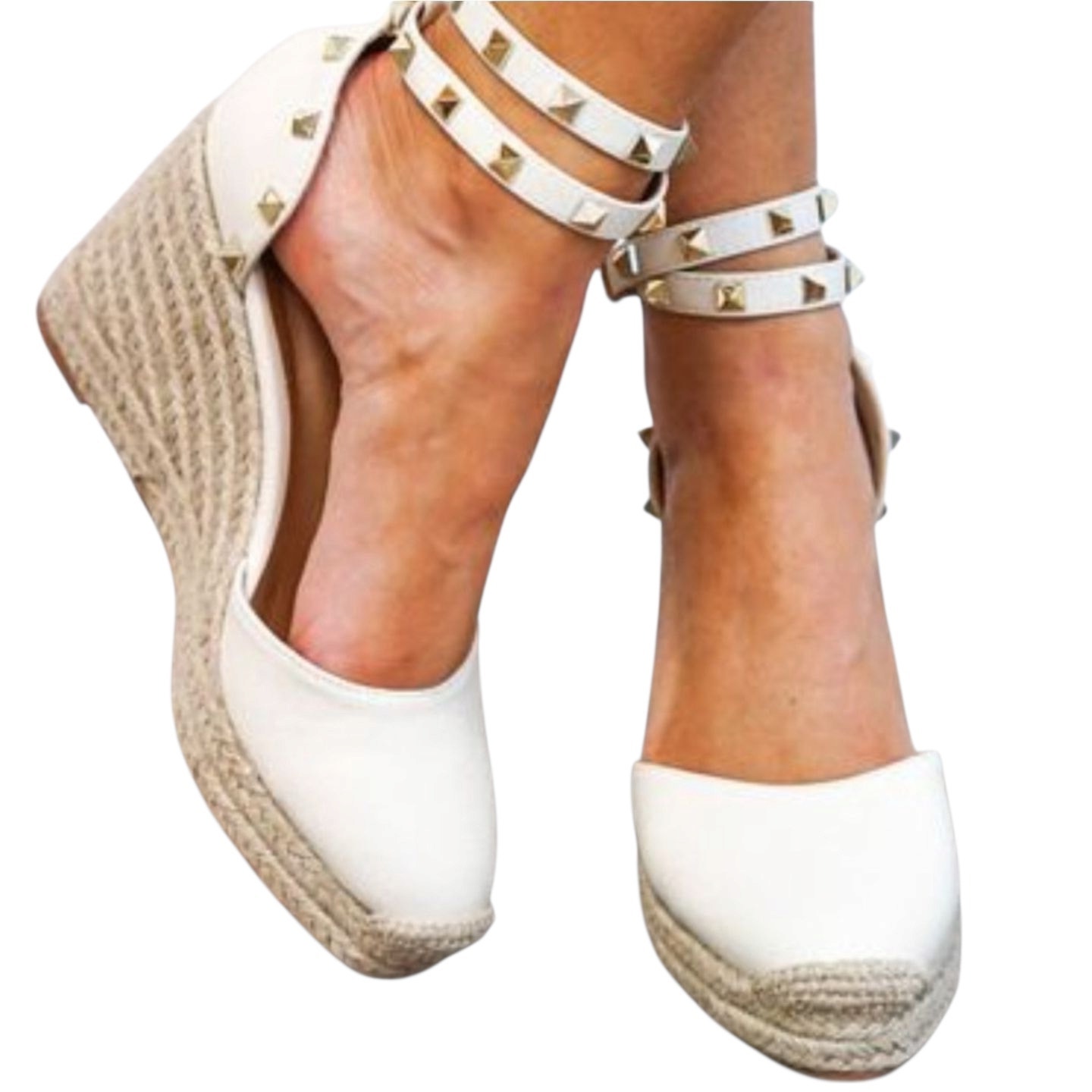 Maypol White Leather Wedge Espadrilles with Ankle Strap US 9/ EU 40