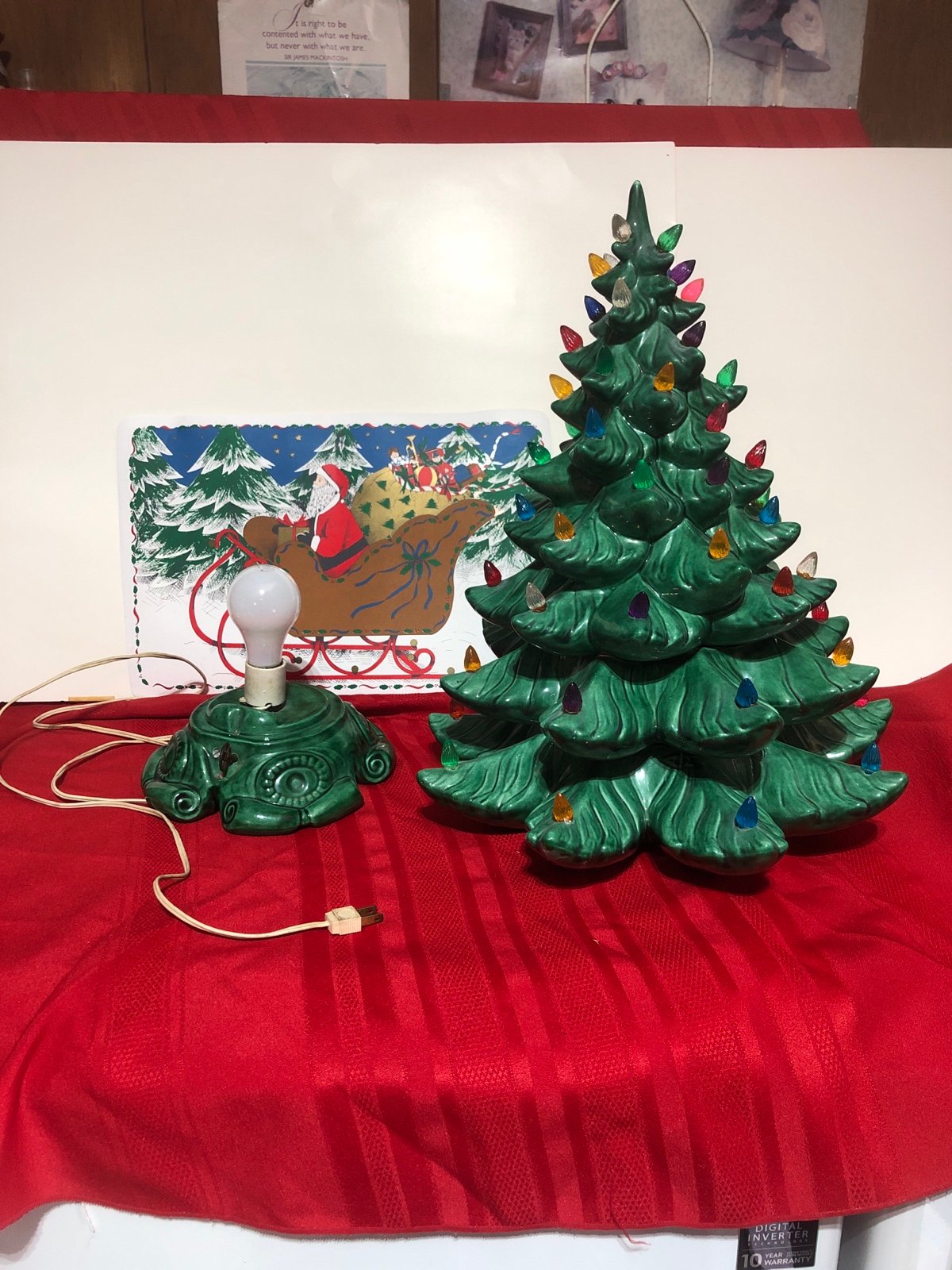 Vintage Ceramic Christmas Tree Lighted With Wind Up Music Box Complete 21 “