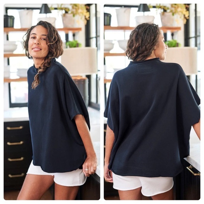Frank & Eileen Audrey Funnel Neck Capelet Sweatshirt Black Size OS