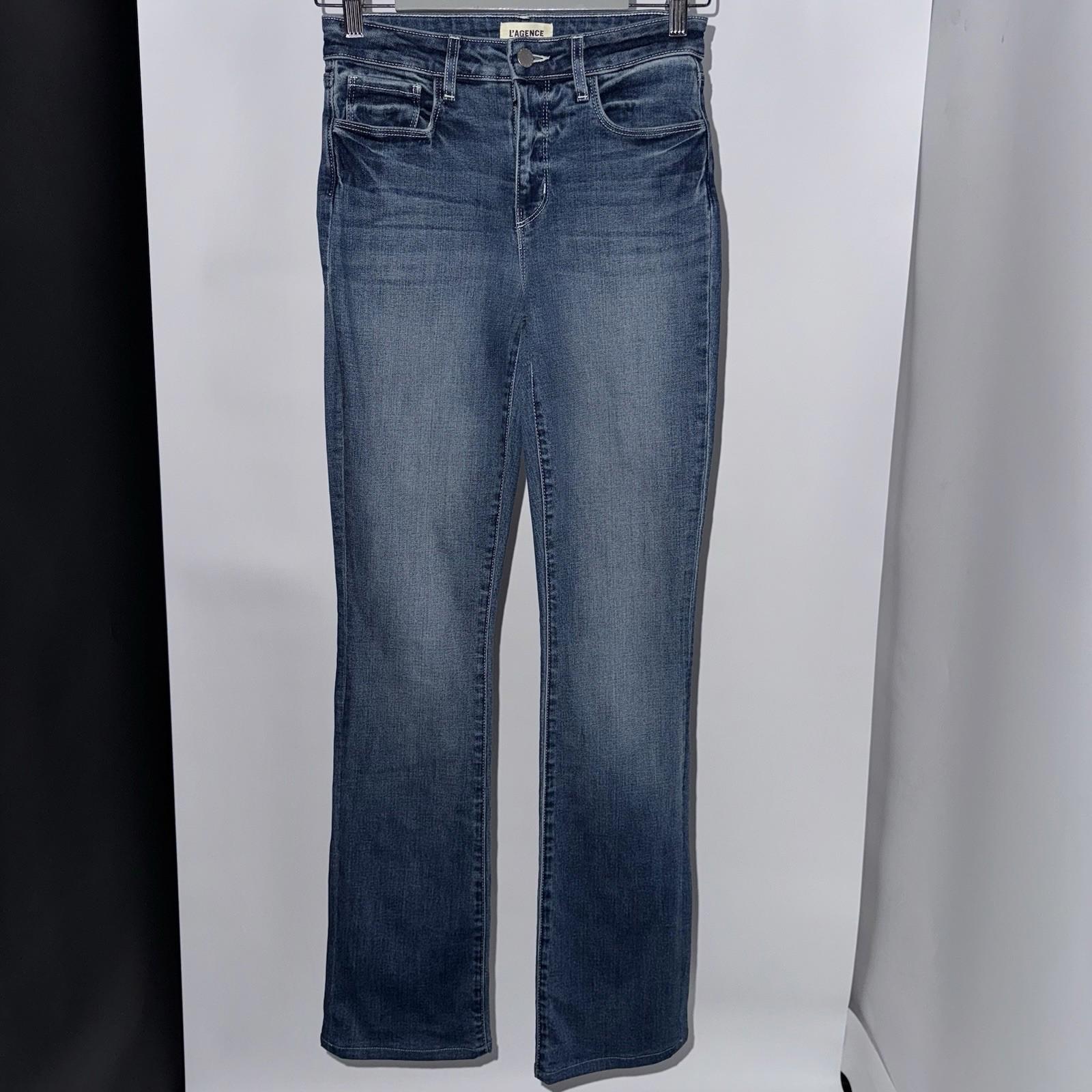 L'Agence Oriana High Rise Straight Leg Jeans Sz 25 Blue Minimalist