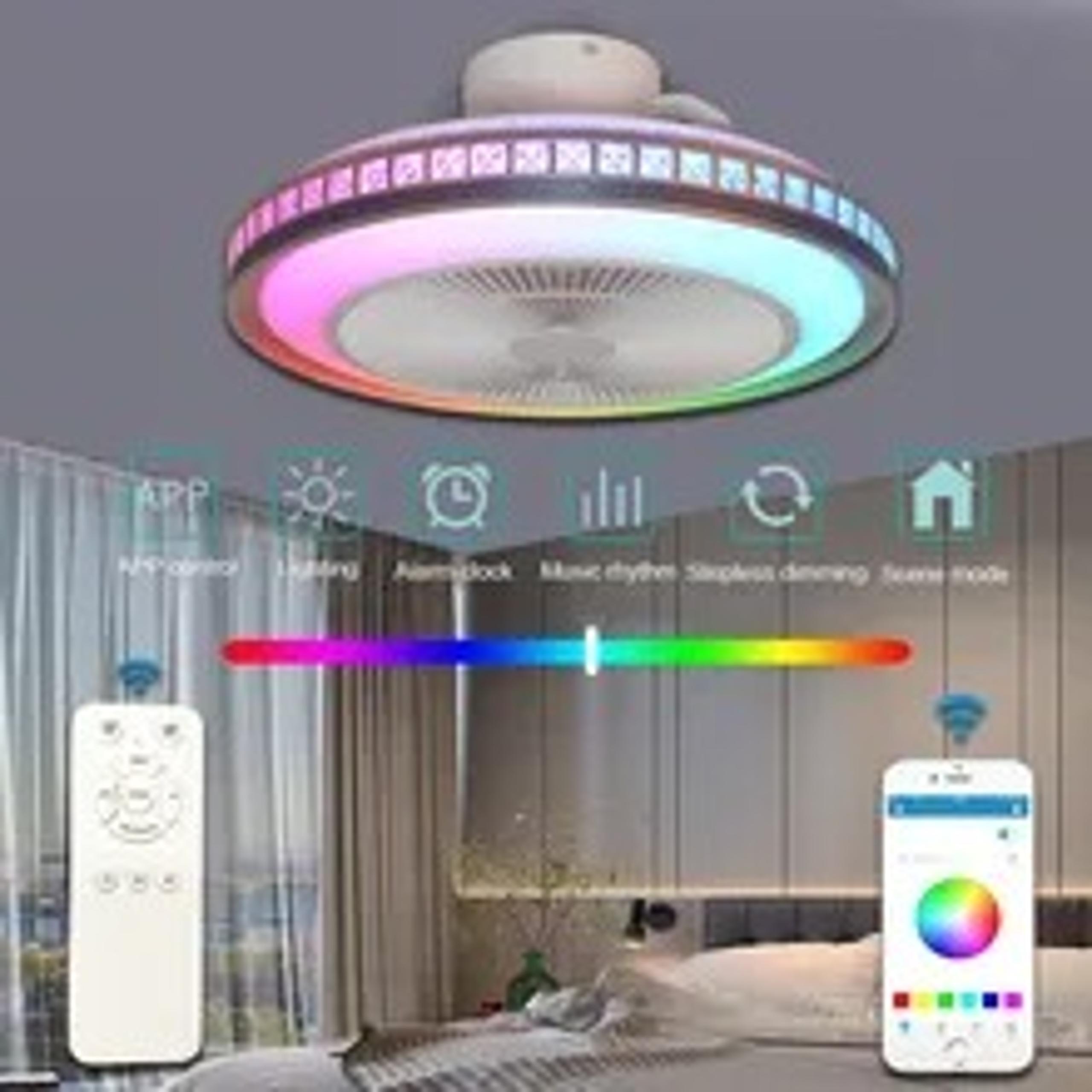 RGB light Ceiling Fan Chandelier With Led Light Remote Control Smart Bluetooth