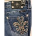 Miss Me Dark Wash Fleur De Lis Embroidered Bling Pockets Bootcut Jeans Size 29L
