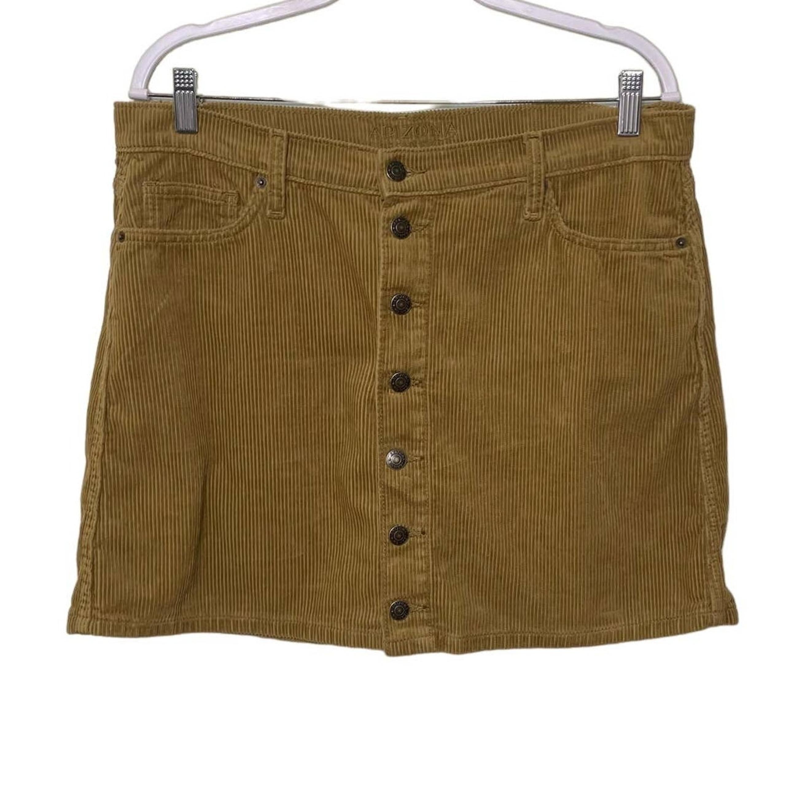 Arizona Jean Company Corduroy A-Line Mini Skirt Button Front Cotton Brown 13