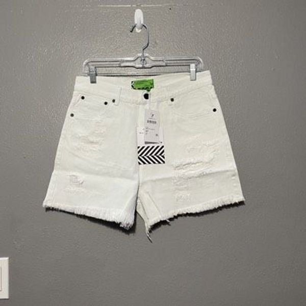 Sandrine Rose Free People White High-Rise Denim Shorts Sz 27 Fringe Hem Distress