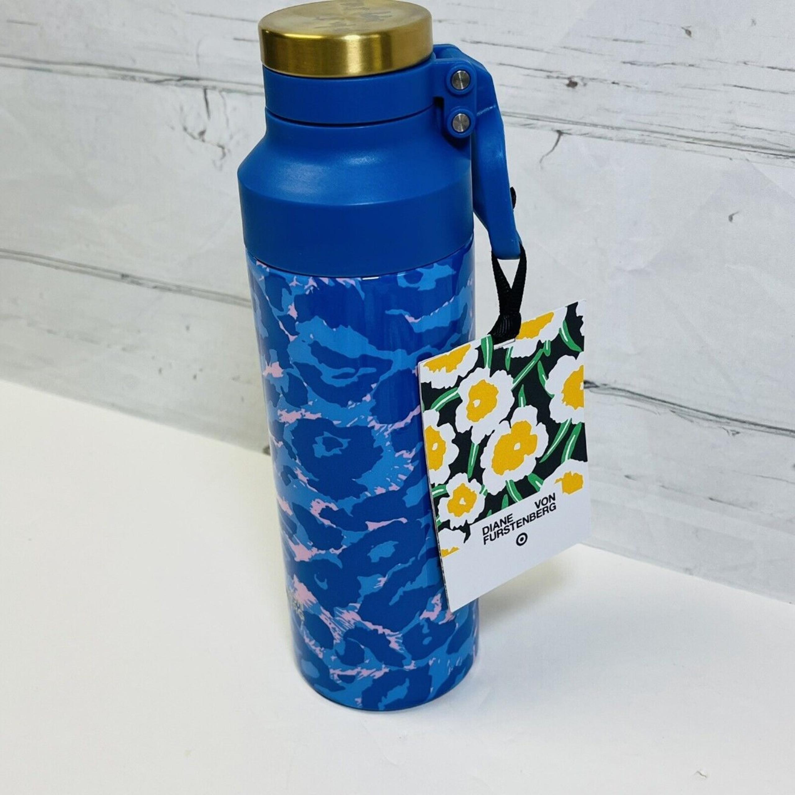 Diane Von Furstenberg Target Water Bottle Travel Blue Leopard Gold Go For It New
