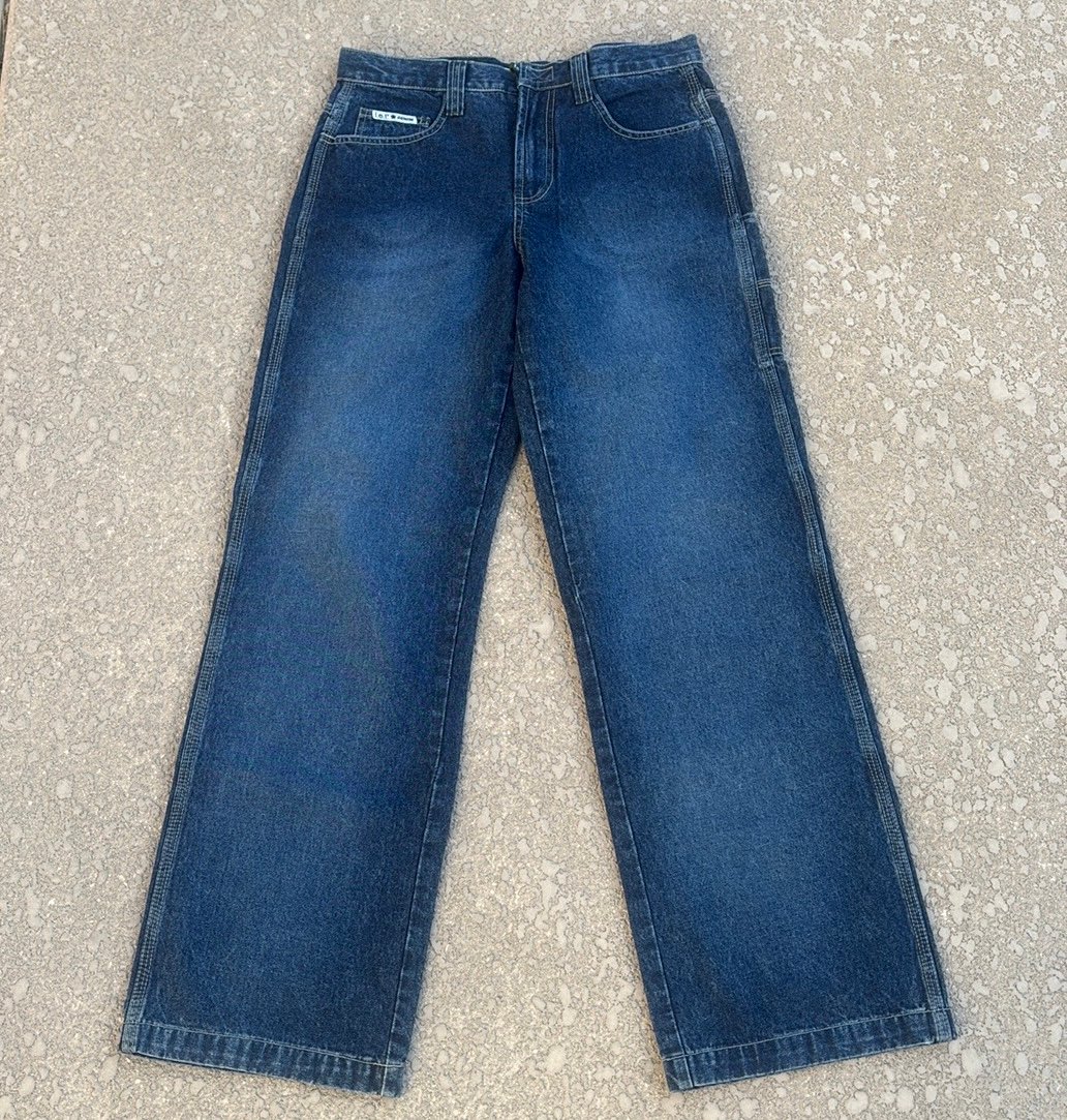 L.E.I. Work Wear Denim Jeans Dark Wash Wide Leg Size Small 26 Cargo 90s Y2K
