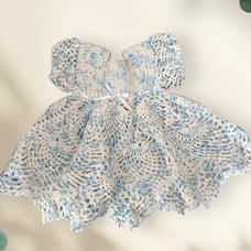 Handmade Blue, White, and Pearl Crochet Spring Dress and Booties Size: Grl NB