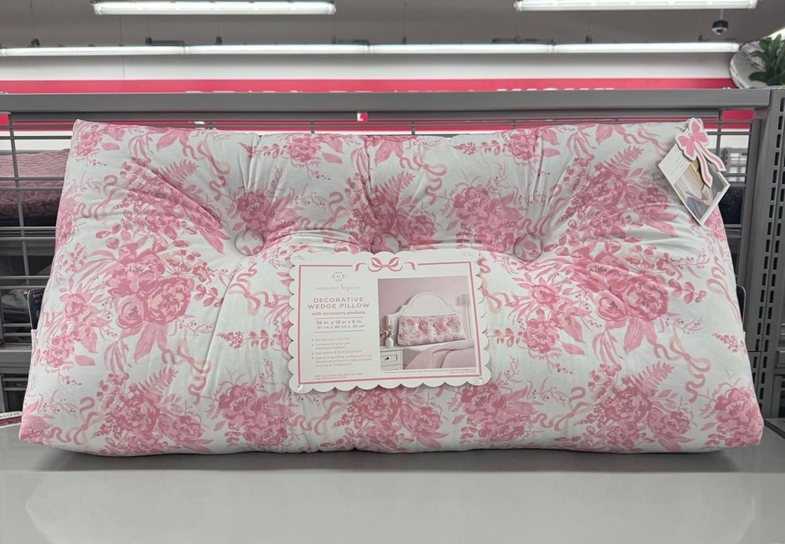 BRAND NEW NANETTE LEPORE PINK COQUETTE BOWS AND ROSES WEDGE PILLOW