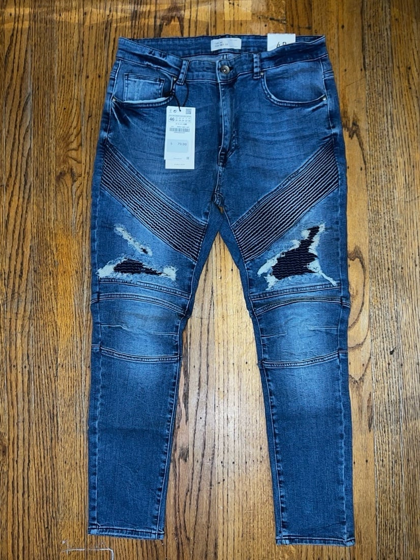 Zara Man Distressed Skinny Fit Moto Denim Jeans