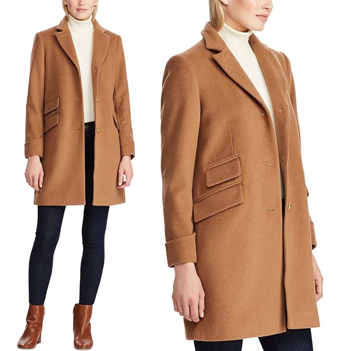 NWT Lauren Ralph Lauren Women's Single-Breaste d Walker Coat, New Vicuna Size2