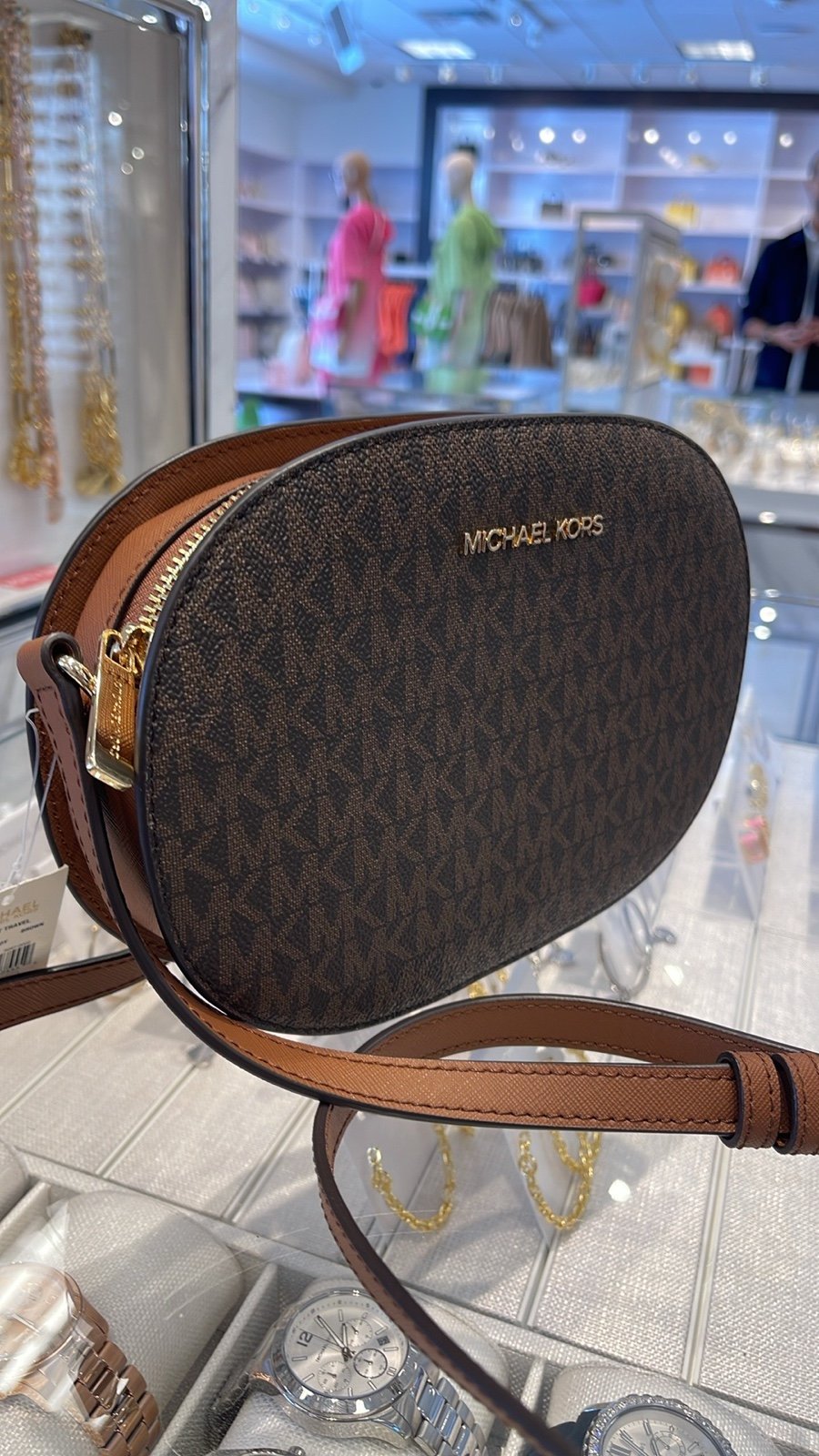 Michael Kors Jet Set Travel Medium Signature Logo EW Crossbody Bag Brown NWT