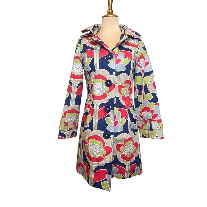 Boden Floral Rainy Day Mac Coat Jacket Fleece Lined Size 2