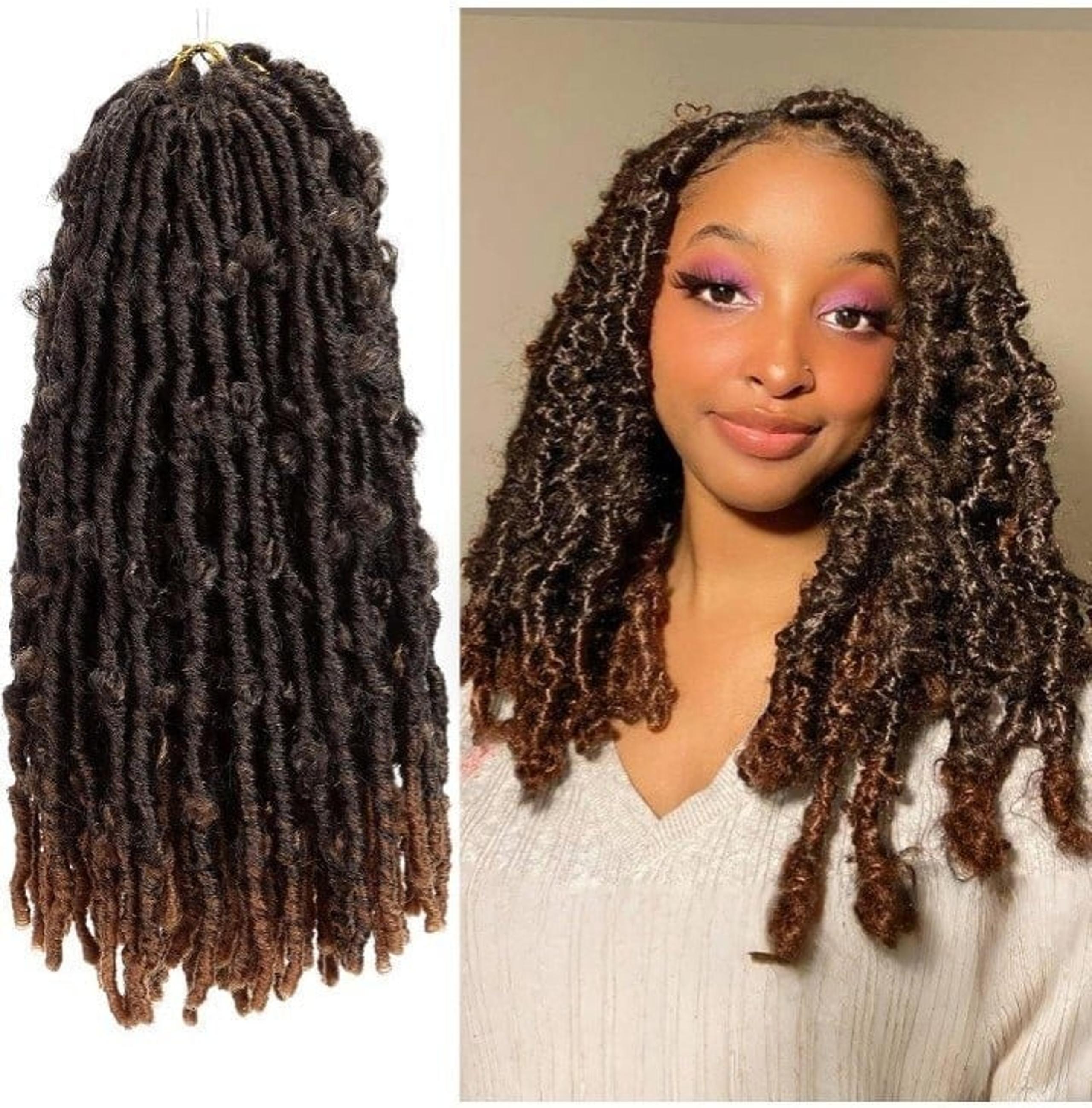 3 pck Butterfly Locs 14Inch Short Crochet Hair Pre Looped for Womens, Faux Locks