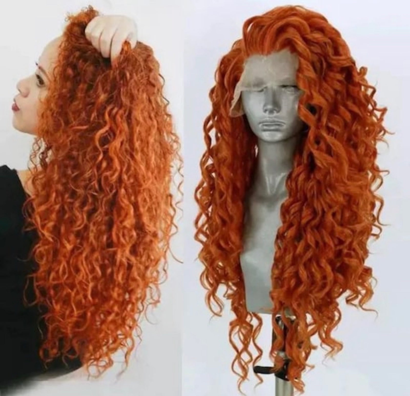 22” COPPER RED ORANGE CURLY WAVY LACE FRONT WIG *NEW*
