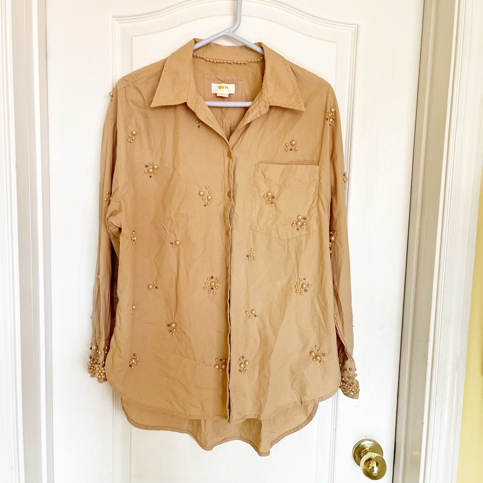 Anthropologie The Bennet Buttondown Shirt by Maeve: Pearl-Embellished Edition -