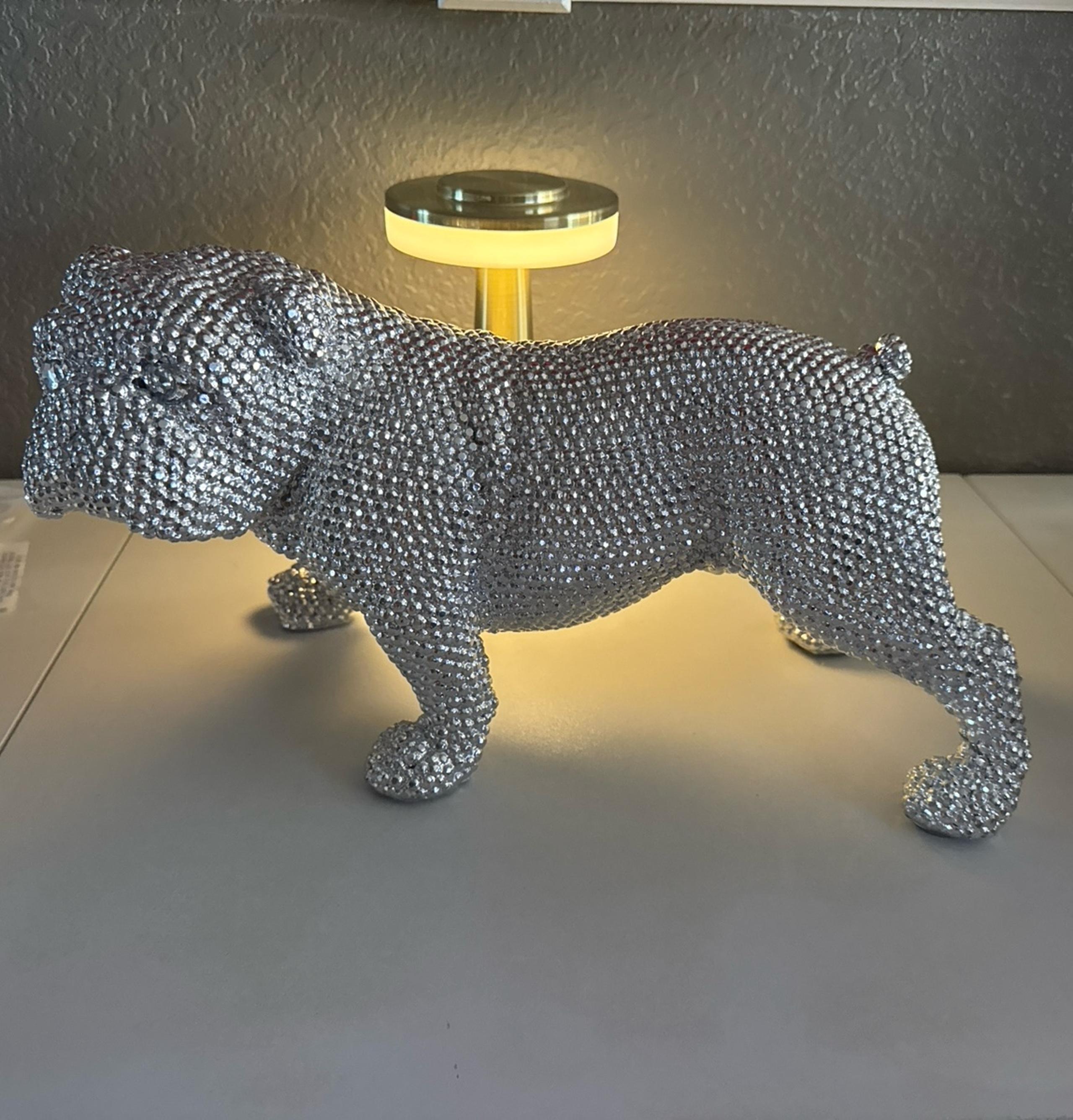 Silver Sequined Resin French Bulldog Statue