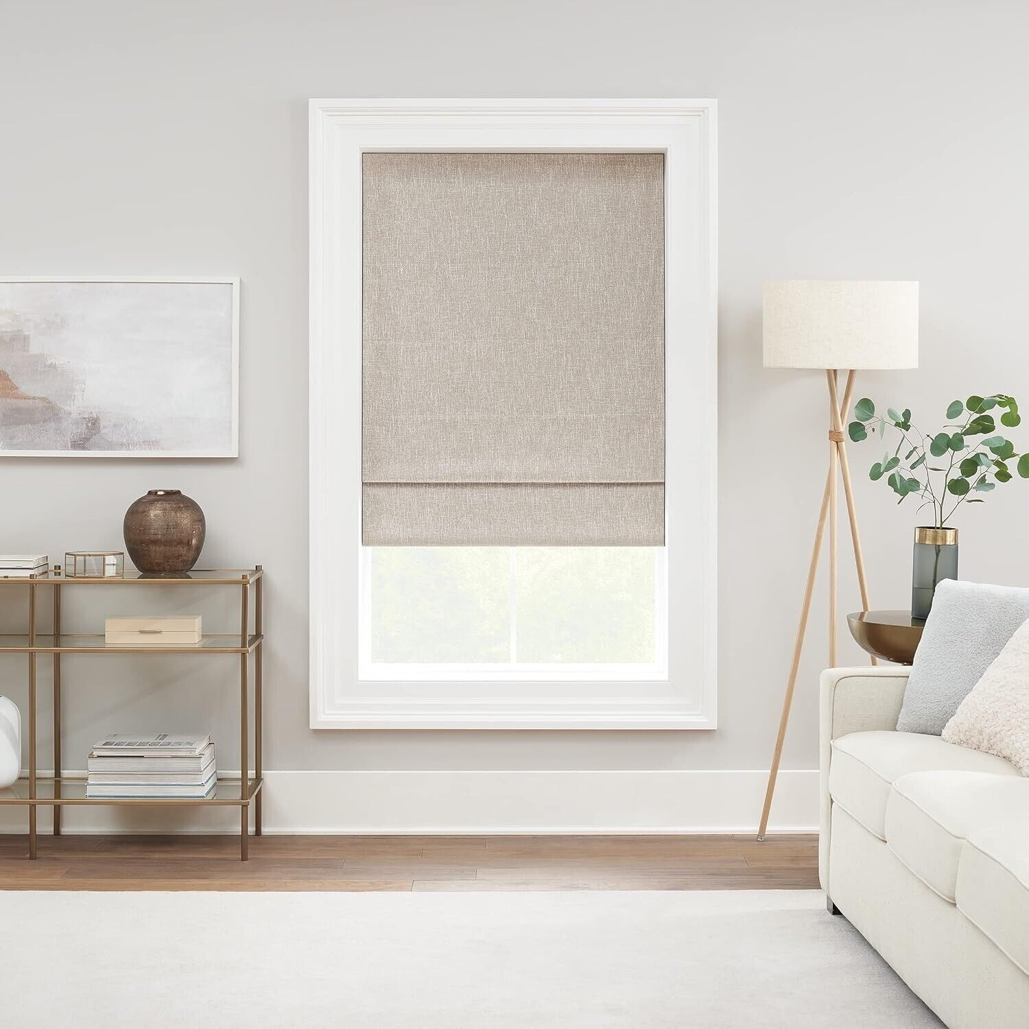 Motorized 100% Blackout Cordless 31 W x 64 L Textured Roman Shade in Linen