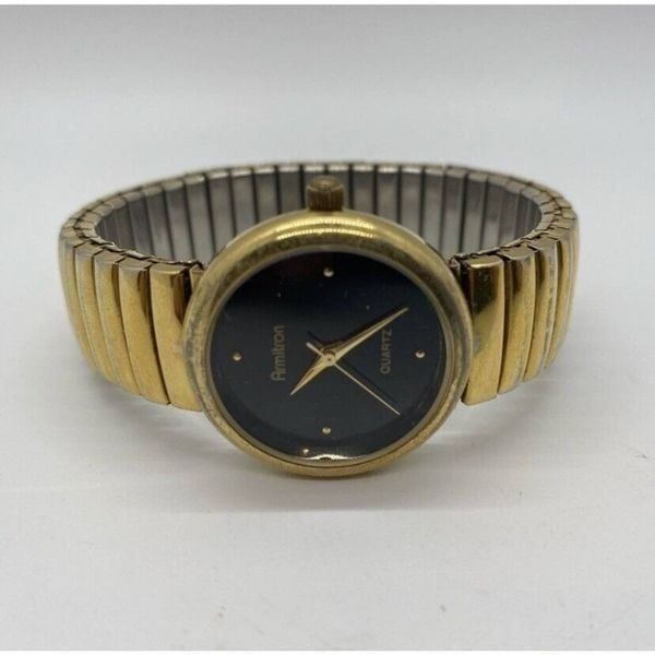 Beautiful Vintage Armitron Gold Tone Black Face Ladies
