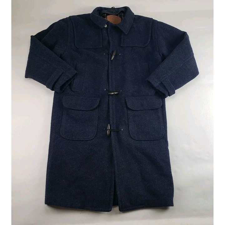 Vintage Woolrich Wool Overcoat Men Large Blue Lined Full Zip Midlength Heavy USA