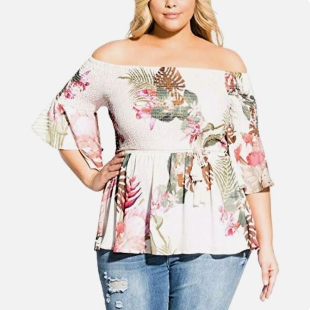City Chic Floral Off Shoulder Shirred Top