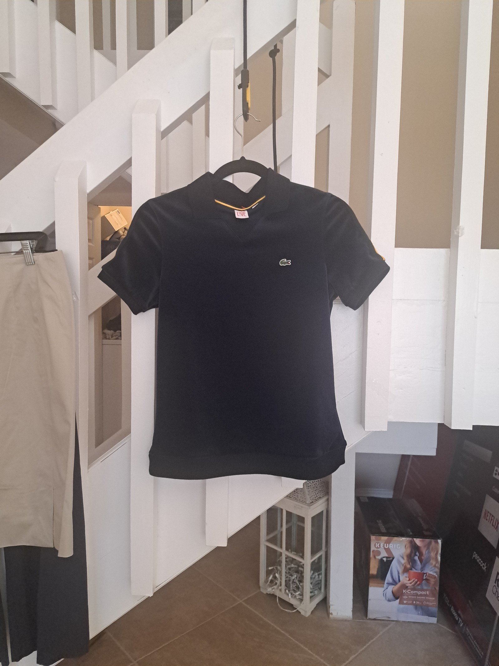 Lacoste Live Unisex Athleisure Navy Velour Polo with banding on arm&waist sx XS
