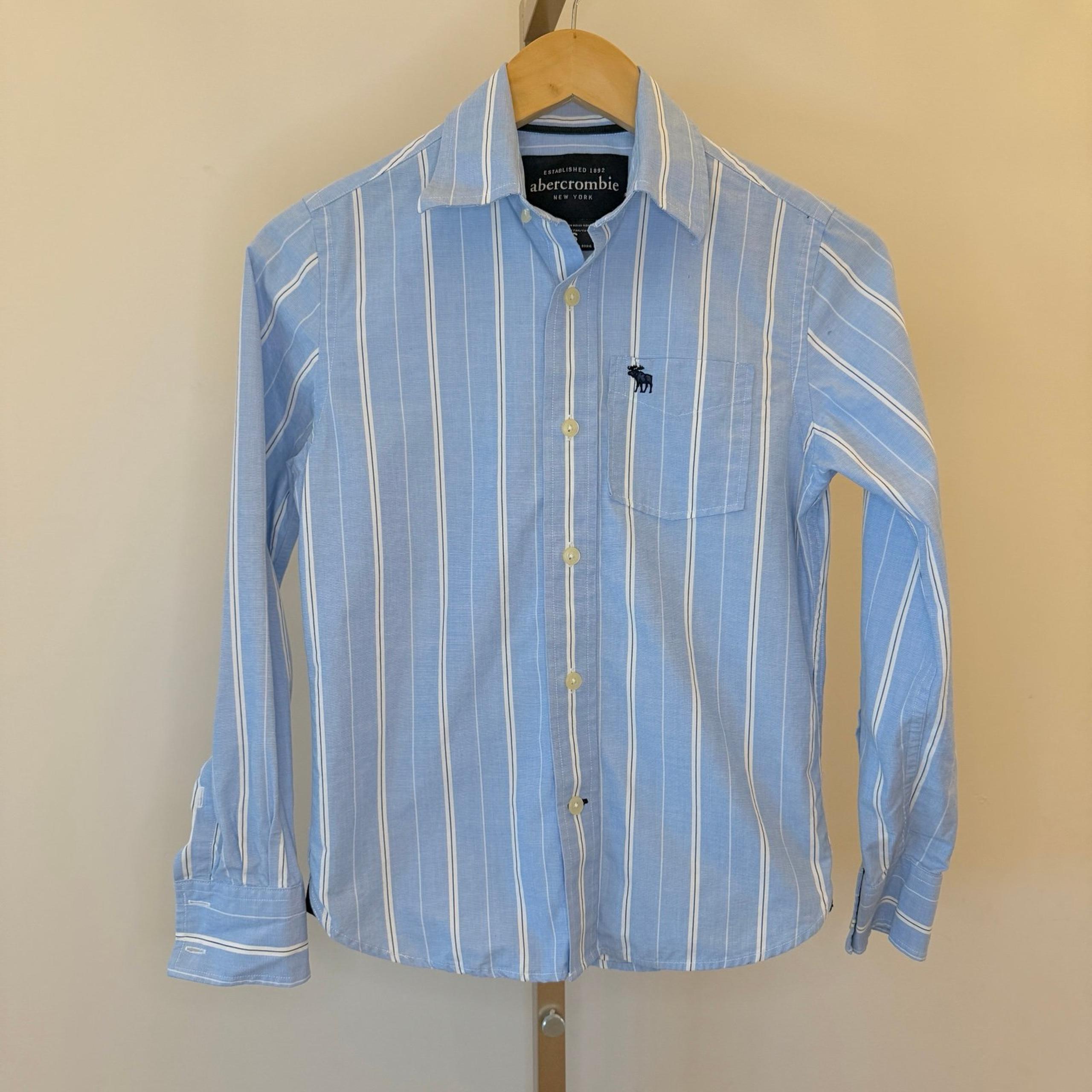 Abercrombie Boy’s Striped Button-Up Shirt Blue Long Sleeve Size S Casual Cotton - abercrombie kids