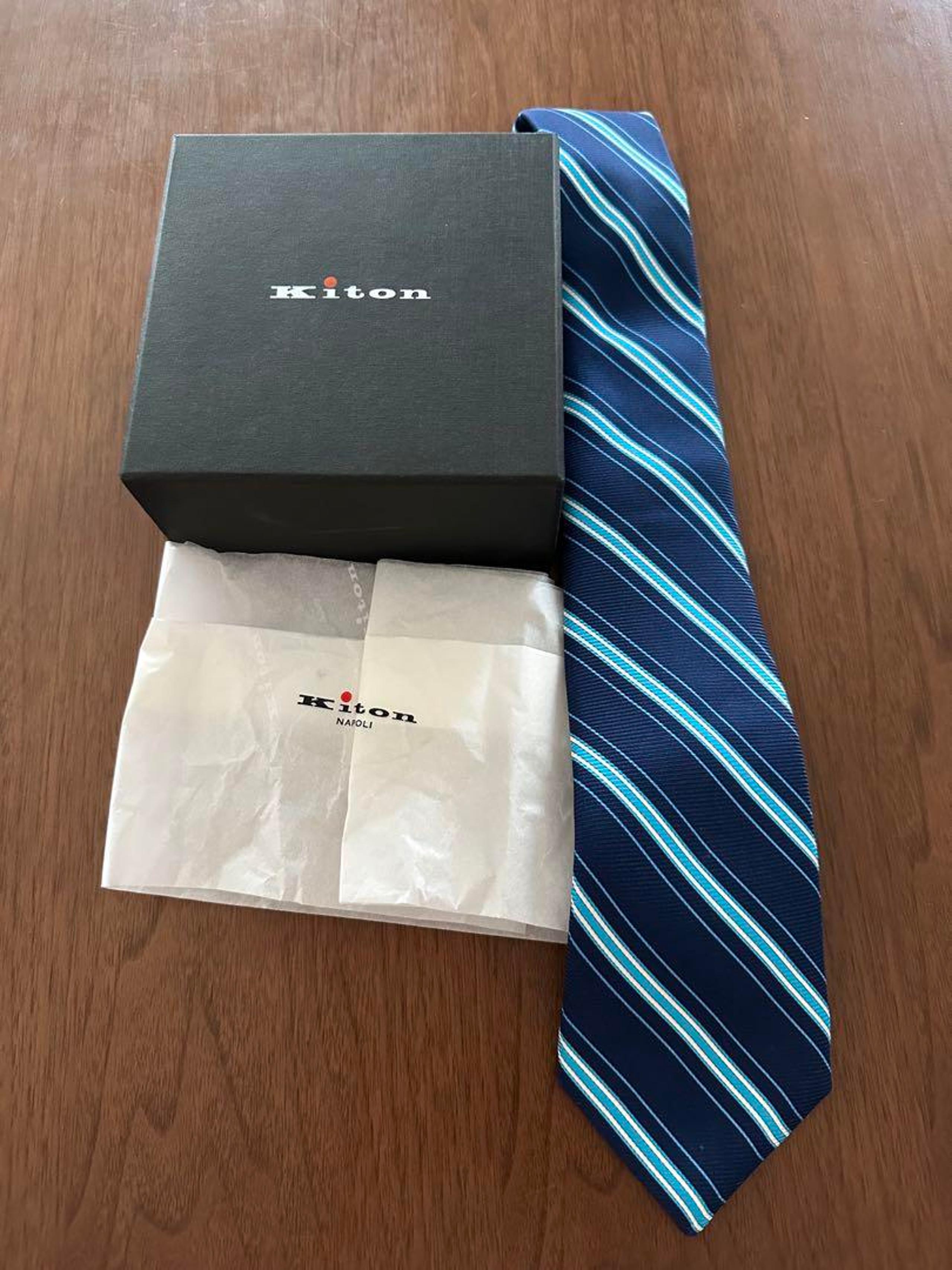 Kiton navy striped tie